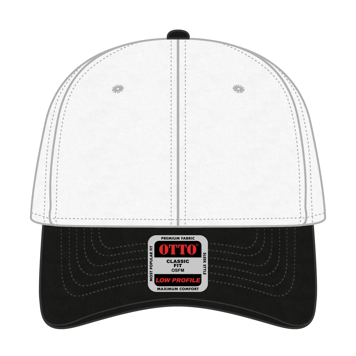 OTTO 19-536 6 Panel Low Profile Baseball Cap - Blk/Wht/Wht - Blk/Wht/Wht / 6 1/2’’ - 7 5/8’’