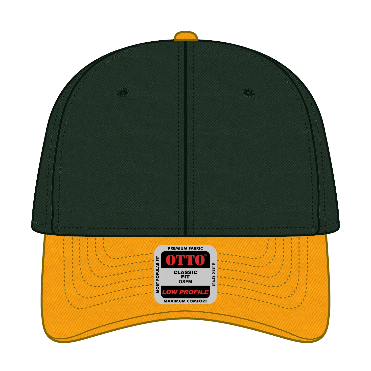 OTTO 19-536 6 Panel Low Profile Baseball Cap - Gld/Dk.Grn/Dk.Grn - Gld/Dk.Grn/Dk.Grn / 6 1/2’’ - 7 5/8’’