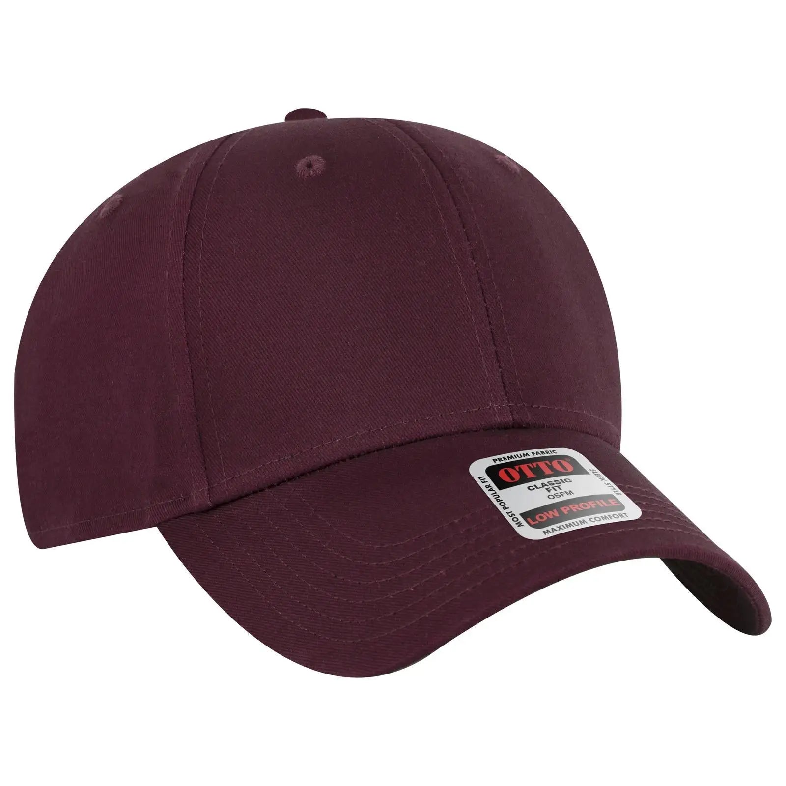 OTTO 19-536 6 Panel Low Profile Baseball Cap - Maroon - Maroon / 6 1/2’’ - 7 5/8’’