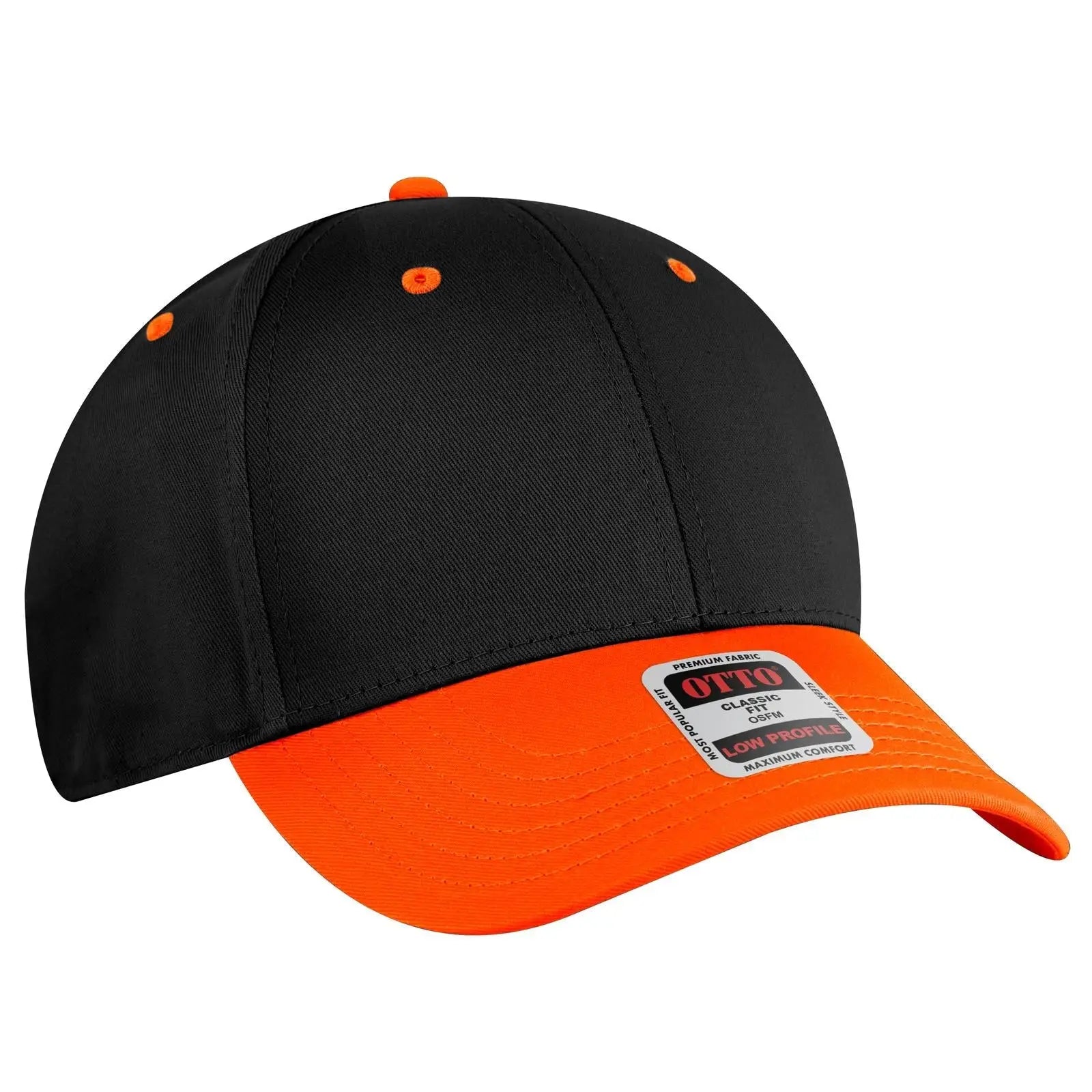 OTTO 19-536 6 Panel Low Profile Baseball Cap - Org/Blk/Blk - Org/Blk/Blk / 6 1/2’’ - 7 5/8’’