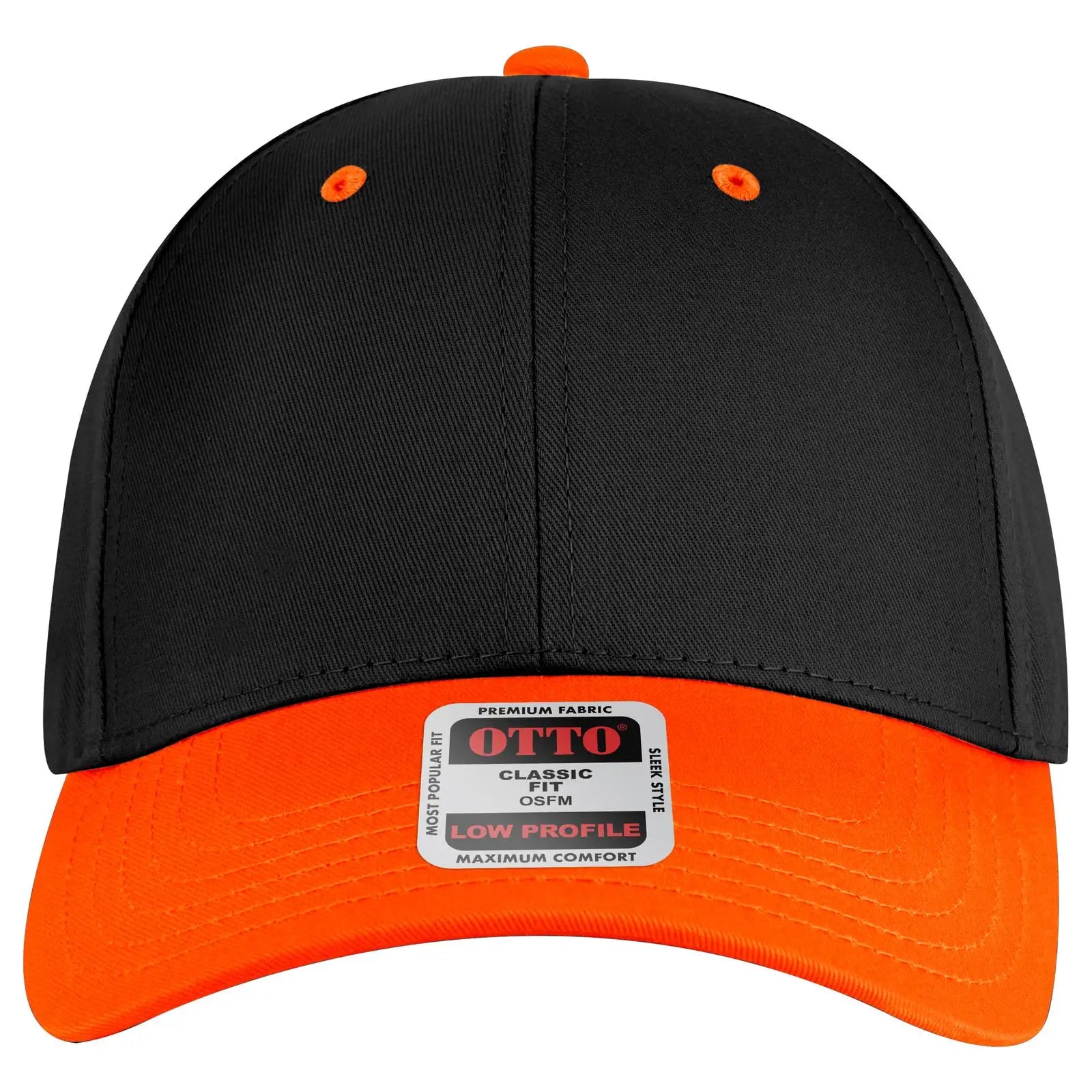 OTTO 19-536 6 Panel Low Profile Baseball Cap - Org/Blk/Blk - Org/Blk/Blk / 6 1/2’’ - 7 5/8’’