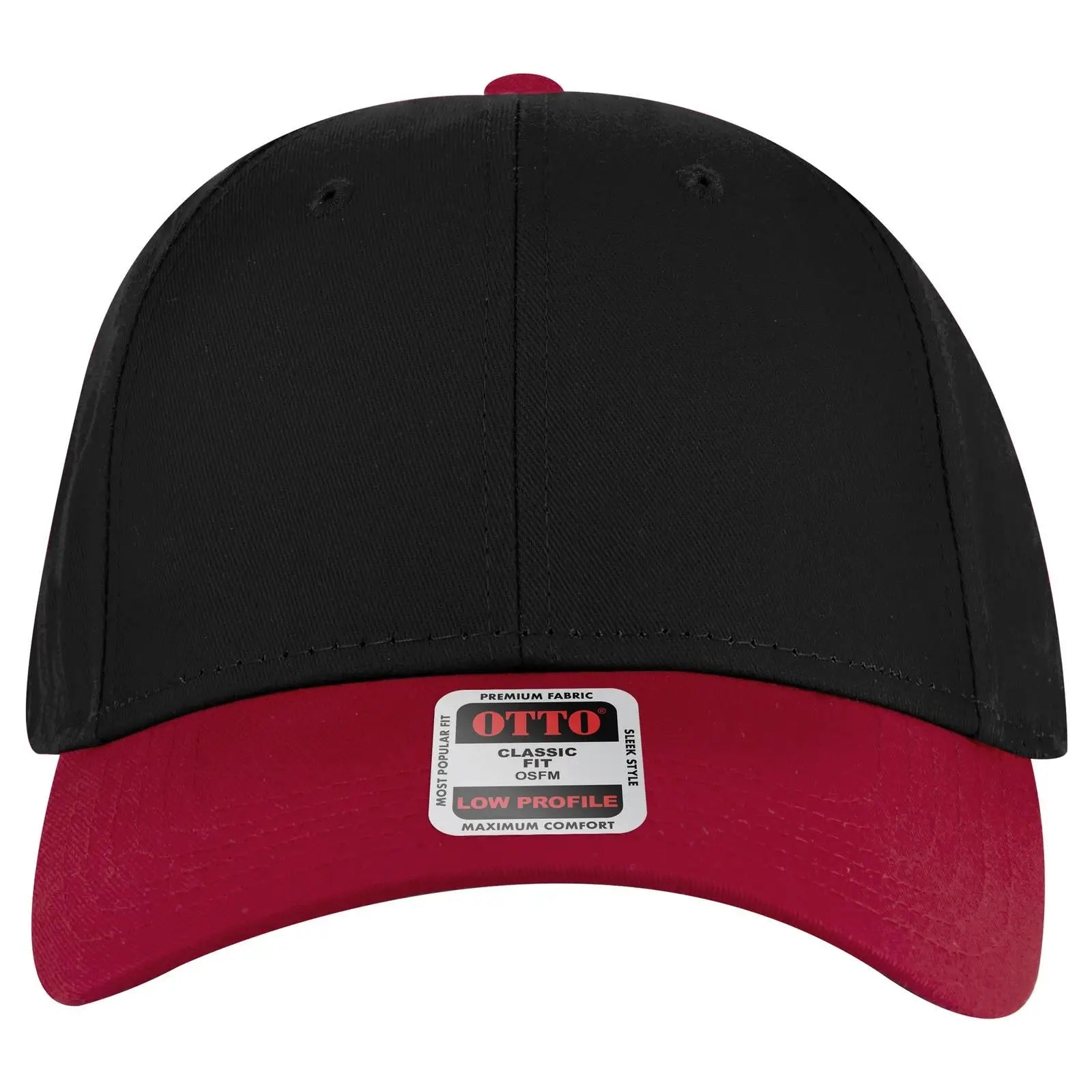 OTTO 19-536 6 Panel Low Profile Baseball Cap - Red/Blk/Blk - Red/Blk/Blk / 6 1/2’’ - 7 5/8’’