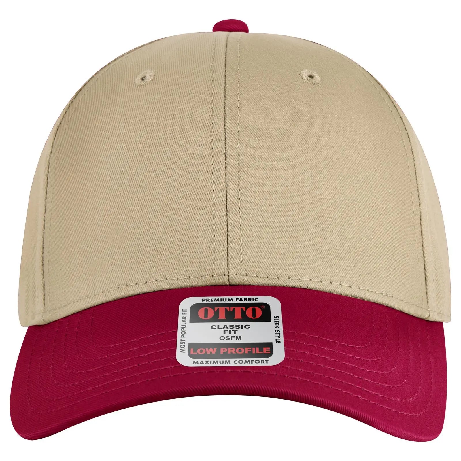 OTTO 19-536 6 Panel Low Profile Baseball Cap - Red/Kha/Kha - Red/Kha/Kha / 6 1/2’’ - 7 5/8’’