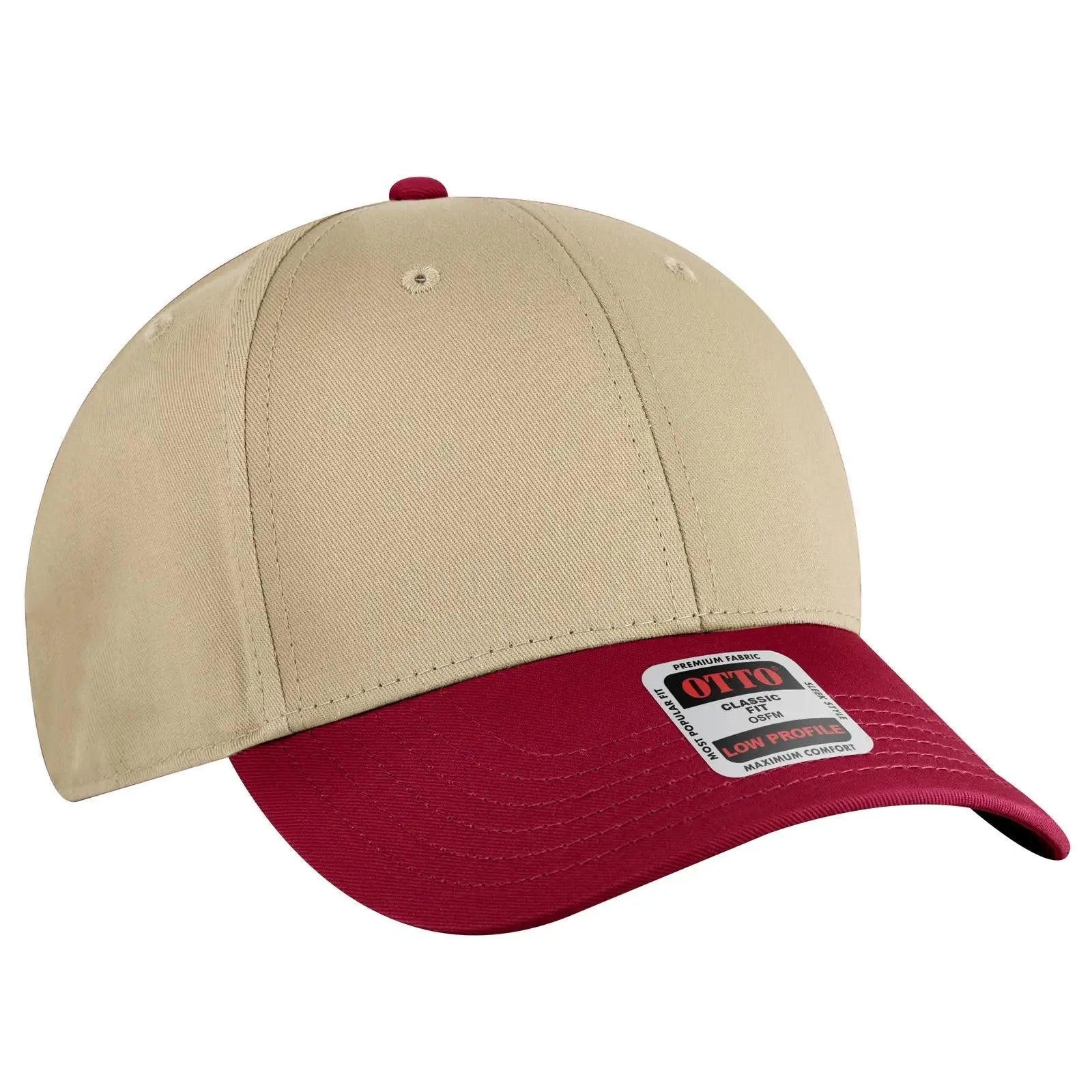 OTTO 19-536 6 Panel Low Profile Baseball Cap - Red/Kha/Kha - Red/Kha/Kha / 6 1/2’’ - 7 5/8’’
