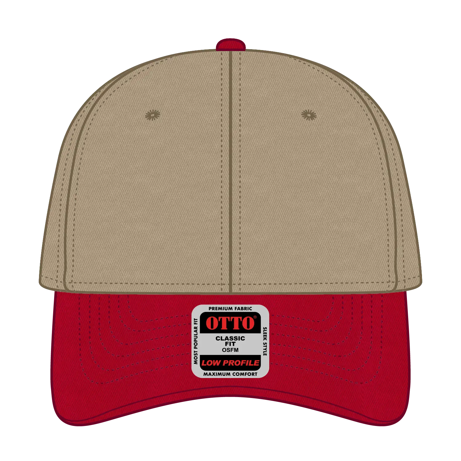 OTTO 19-536 6 Panel Low Profile Baseball Cap - Red/Kha/Kha - Red/Kha/Kha / 6 1/2’’ - 7 5/8’’
