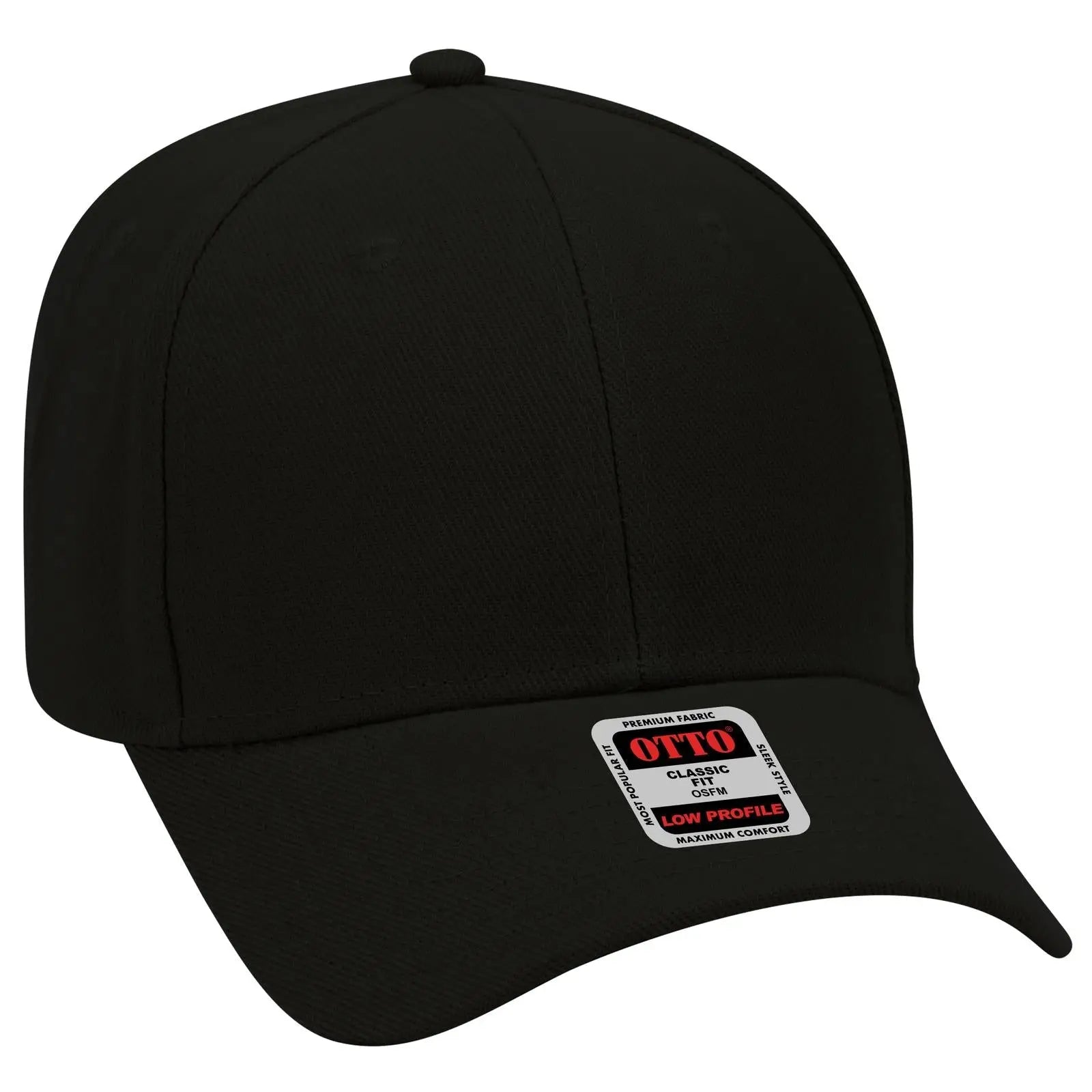 OTTO 19-609 6 Panel Low Profile Baseball Cap - Black - Black / 6 1/2’’ - 7 5/8’’
