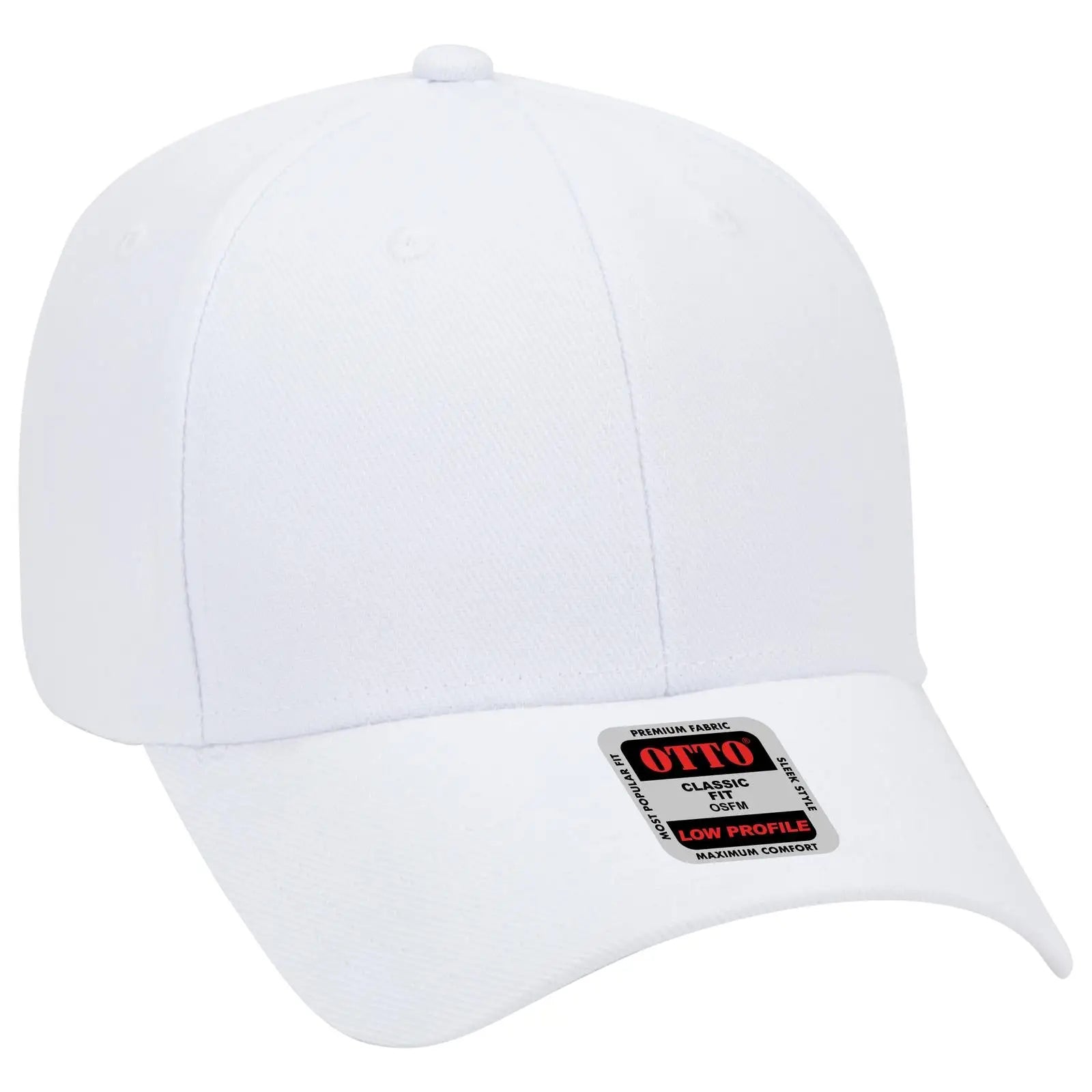OTTO 19-609 6 Panel Low Profile Baseball Cap - White - White / 6 1/2’’ - 7 5/8’’