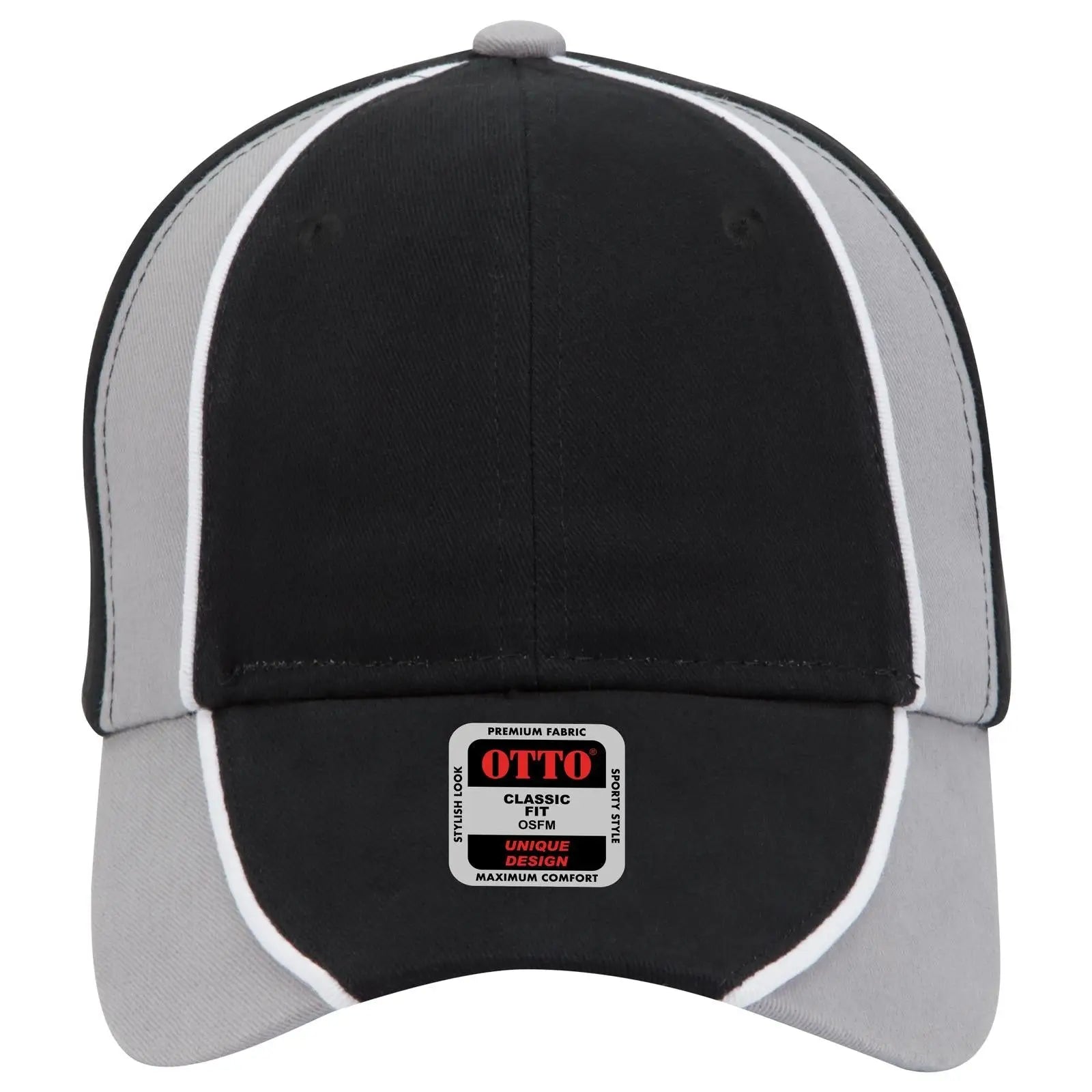 OTTO 19-701 6 Panel Low Profile Baseball Cap - Blk/Gry/Wht - Blk/Gry/Wht / 6 1/2’’ - 7 5/8’’