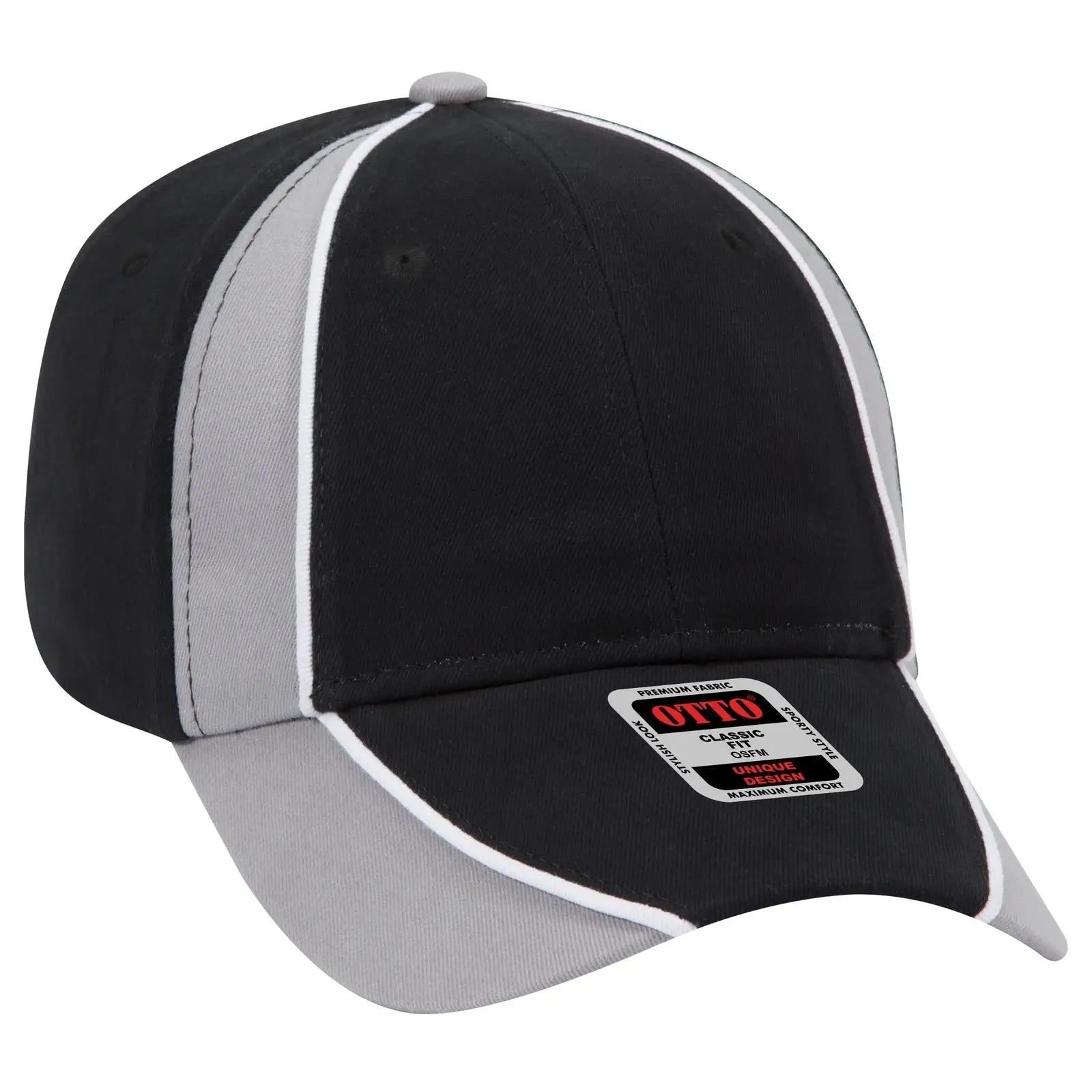 OTTO 19-701 6 Panel Low Profile Baseball Cap - Blk/Gry/Wht - Blk/Gry/Wht / 6 1/2’’ - 7 5/8’’