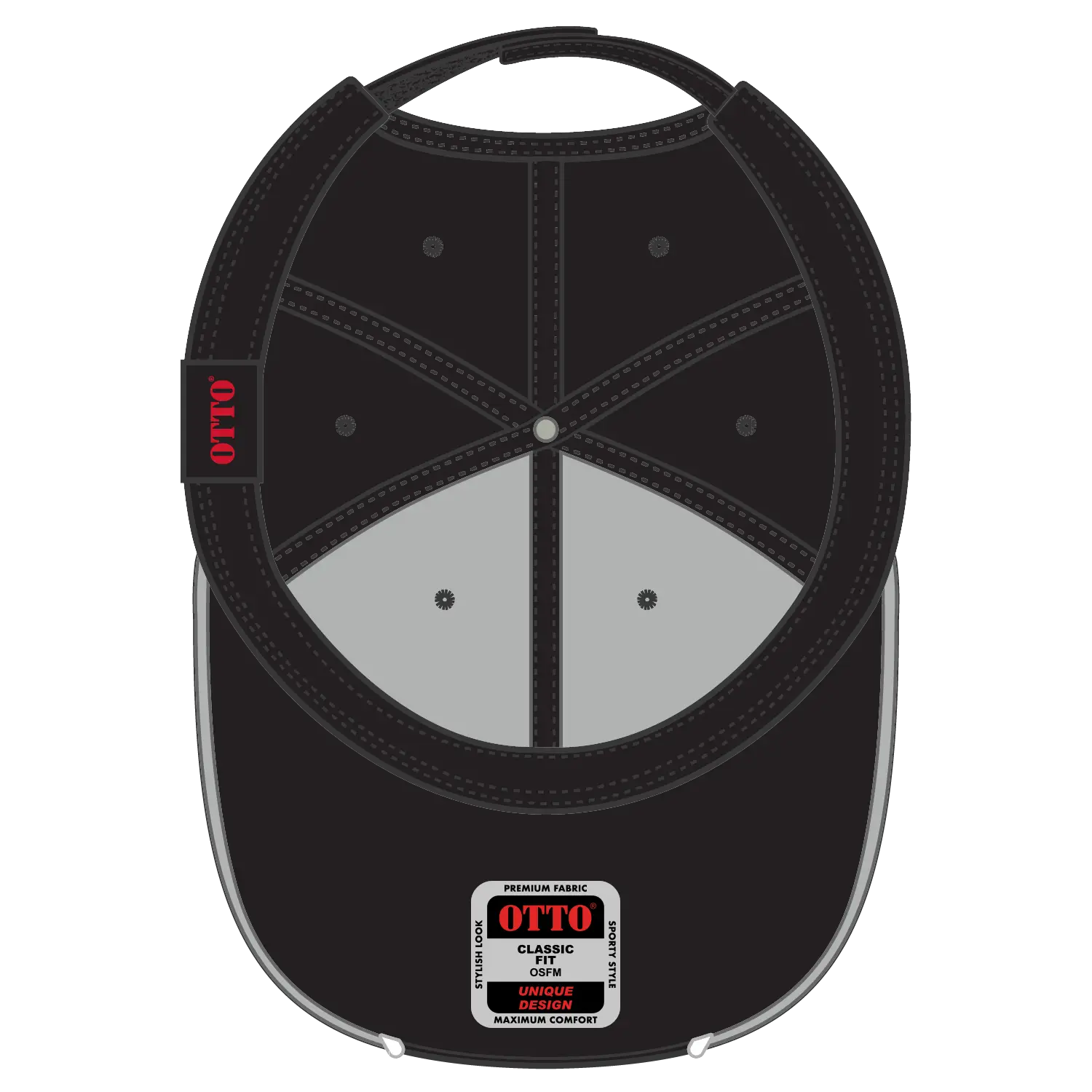 OTTO 19-701 6 Panel Low Profile Baseball Cap - Blk/Gry/Wht - Blk/Gry/Wht / 6 1/2’’ - 7 5/8’’