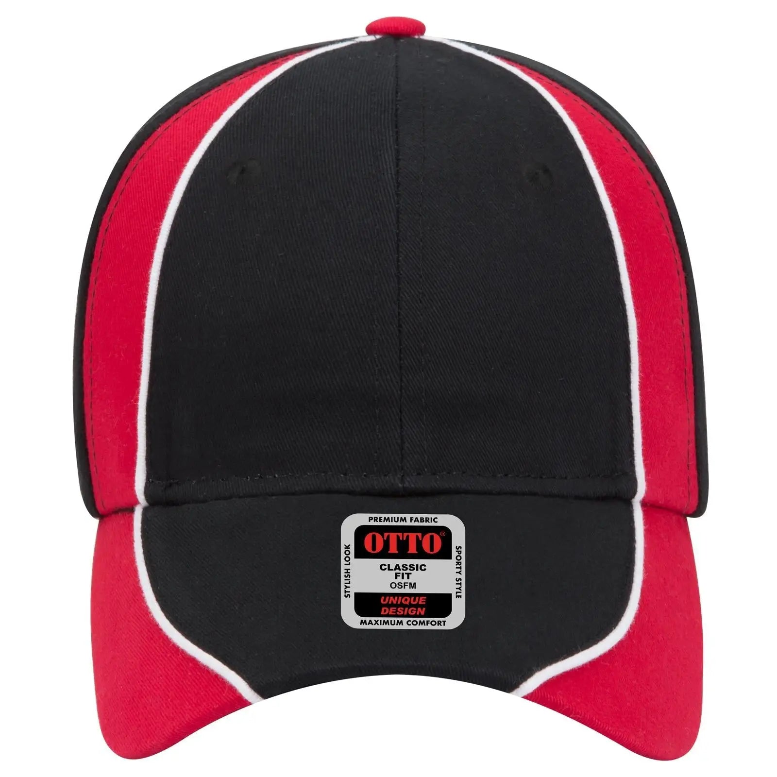 OTTO 19-701 6 Panel Low Profile Baseball Cap - Blk/Red/Wht - Blk/Red/Wht / 6 1/2’’ - 7 5/8’’