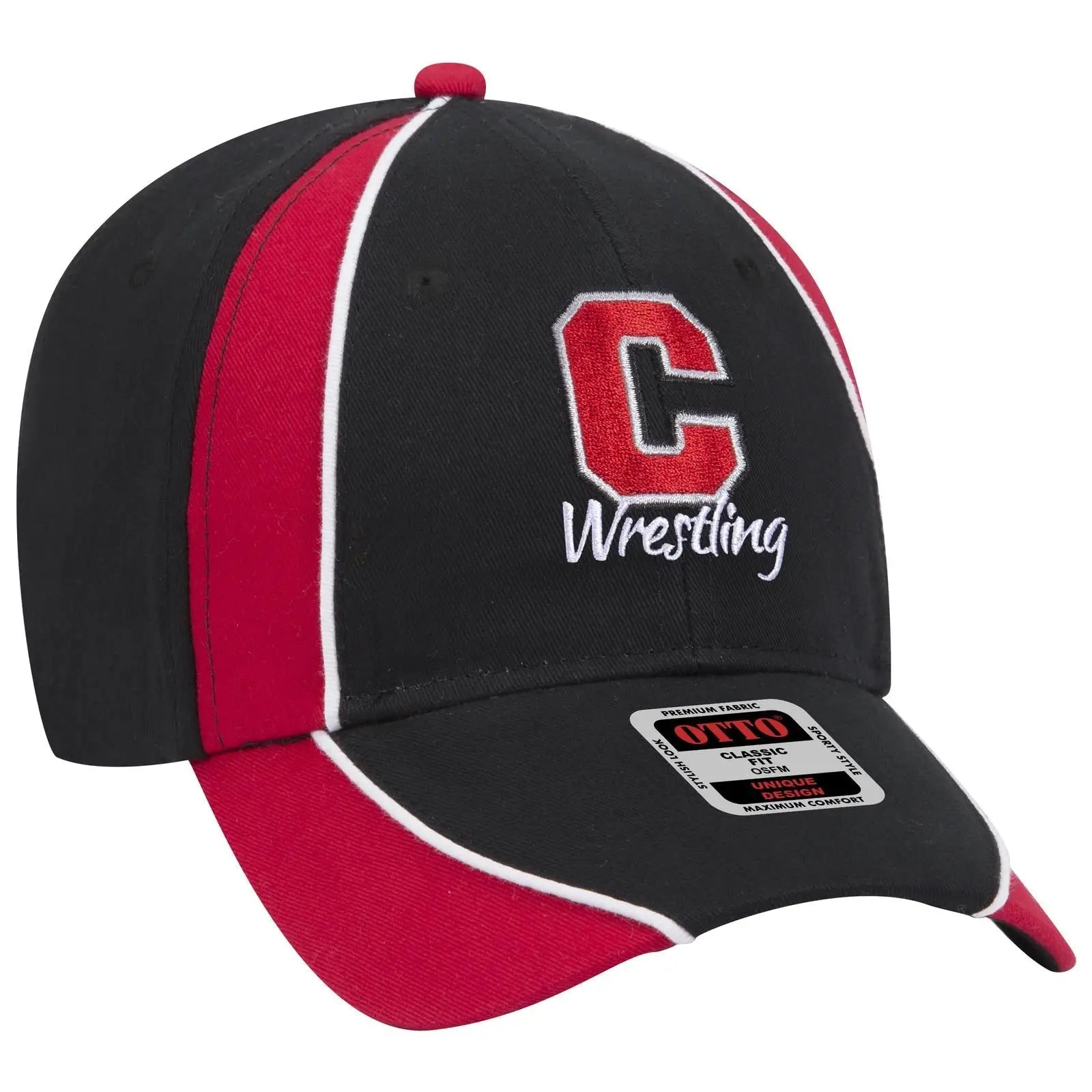 OTTO 19-701 6 Panel Low Profile Baseball Cap - Blk/Red/Wht - Blk/Red/Wht / 6 1/2’’ - 7 5/8’’