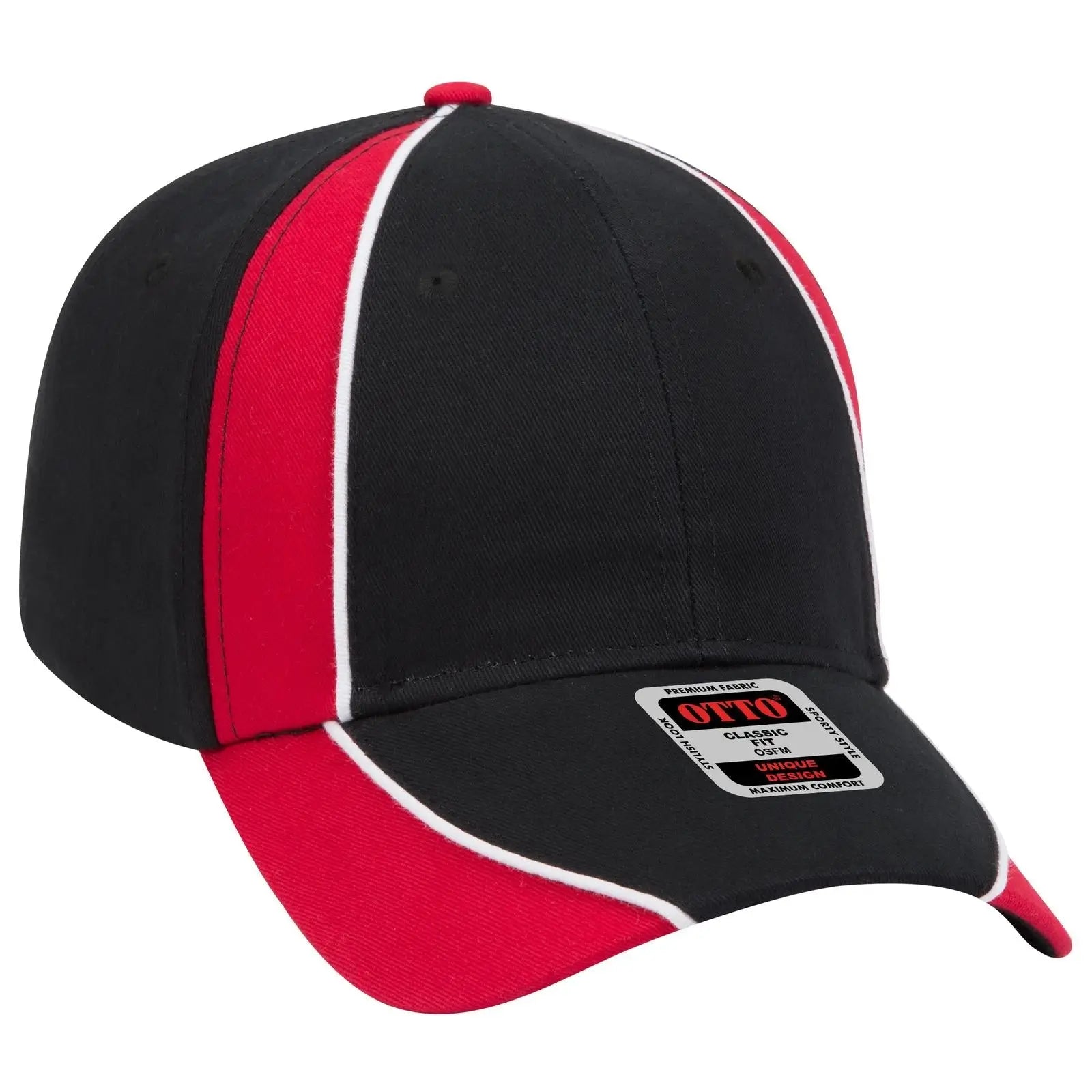 OTTO 19-701 6 Panel Low Profile Baseball Cap - Blk/Red/Wht - Blk/Red/Wht / 6 1/2’’ - 7 5/8’’
