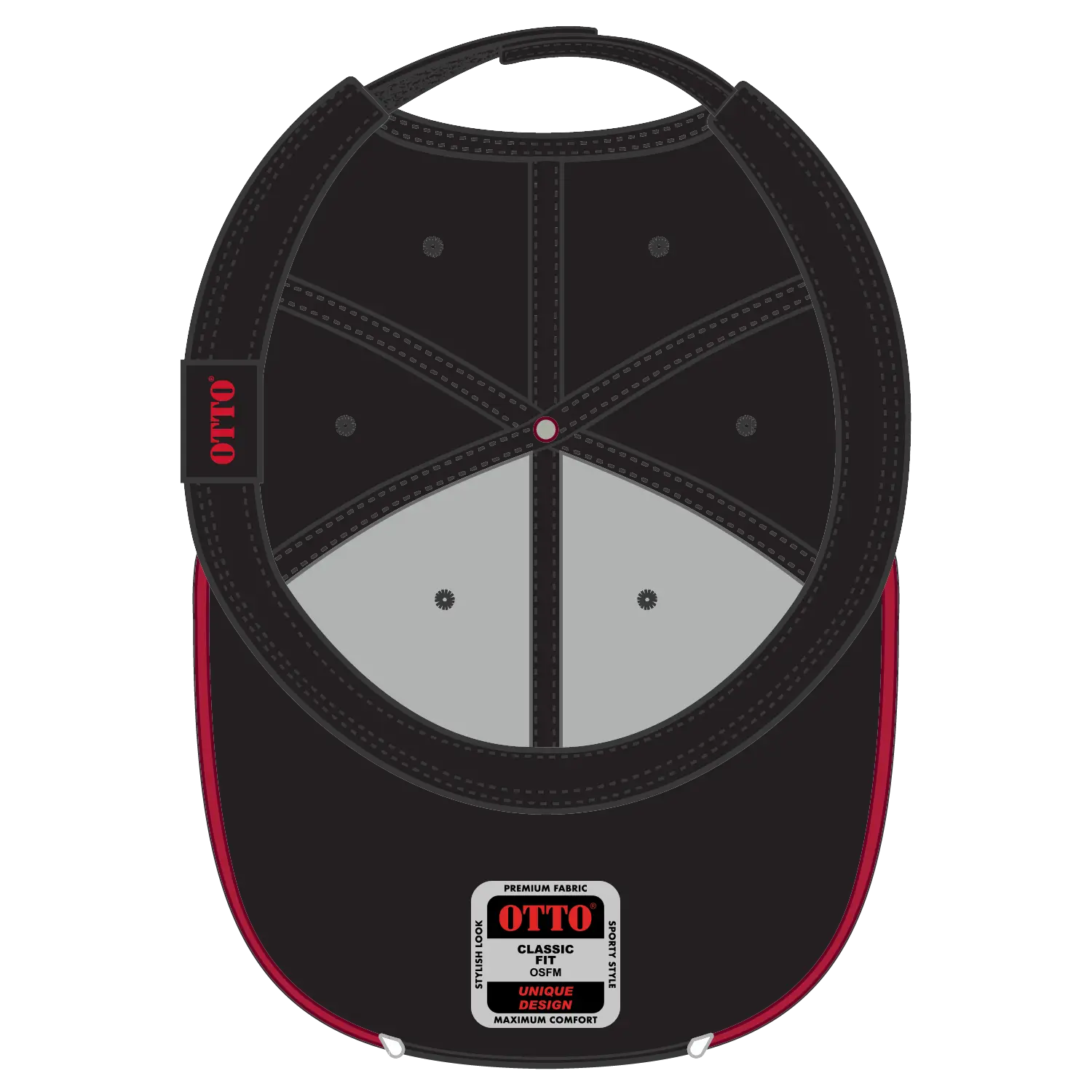 OTTO 19-701 6 Panel Low Profile Baseball Cap - Blk/Red/Wht - Blk/Red/Wht / 6 1/2’’ - 7 5/8’’