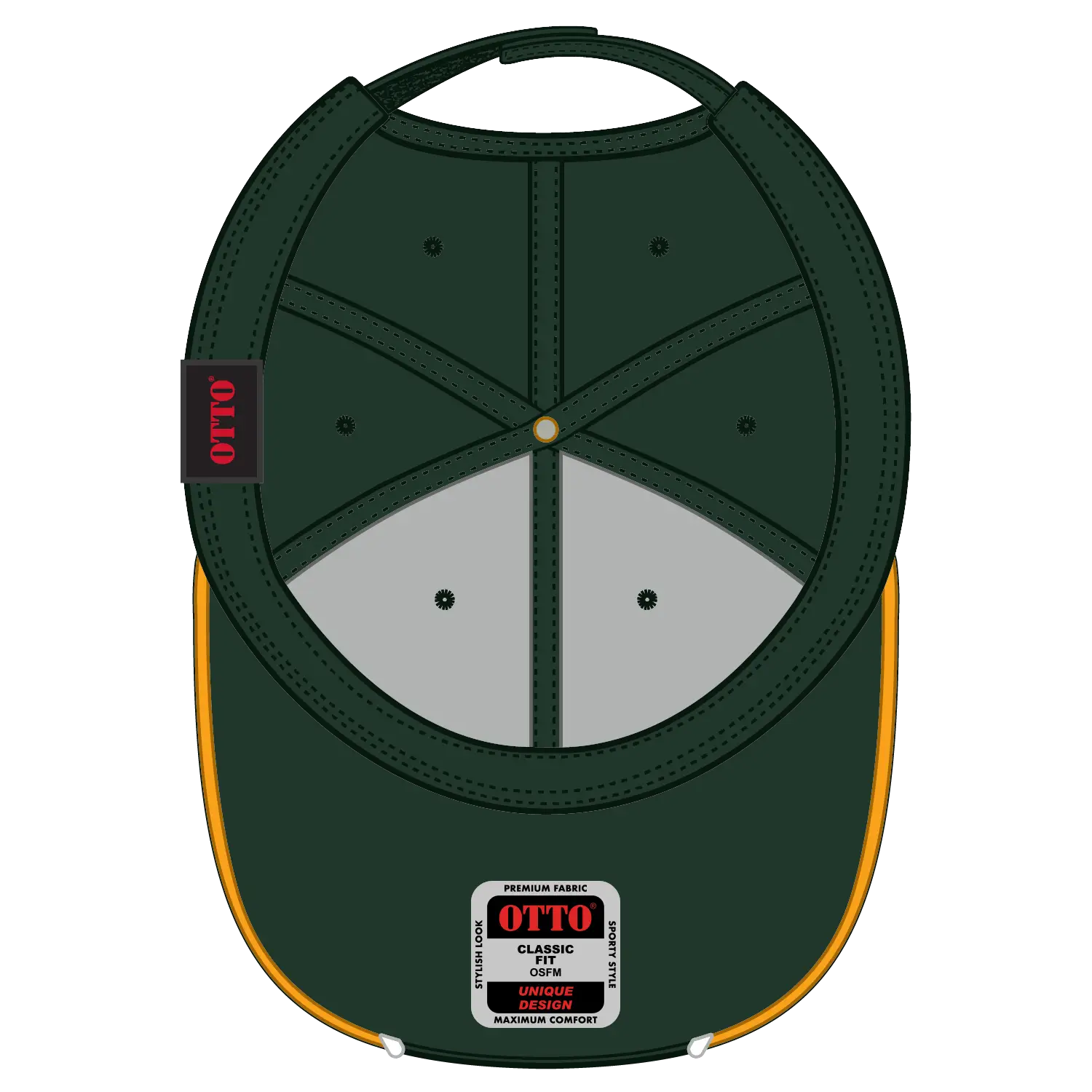 OTTO 19-701 6 Panel Low Profile Baseball Cap - Dk.Grn/Gld/Wht - Dk.Grn/Gld/Wht / 6 1/2’’ - 7 5/8’’