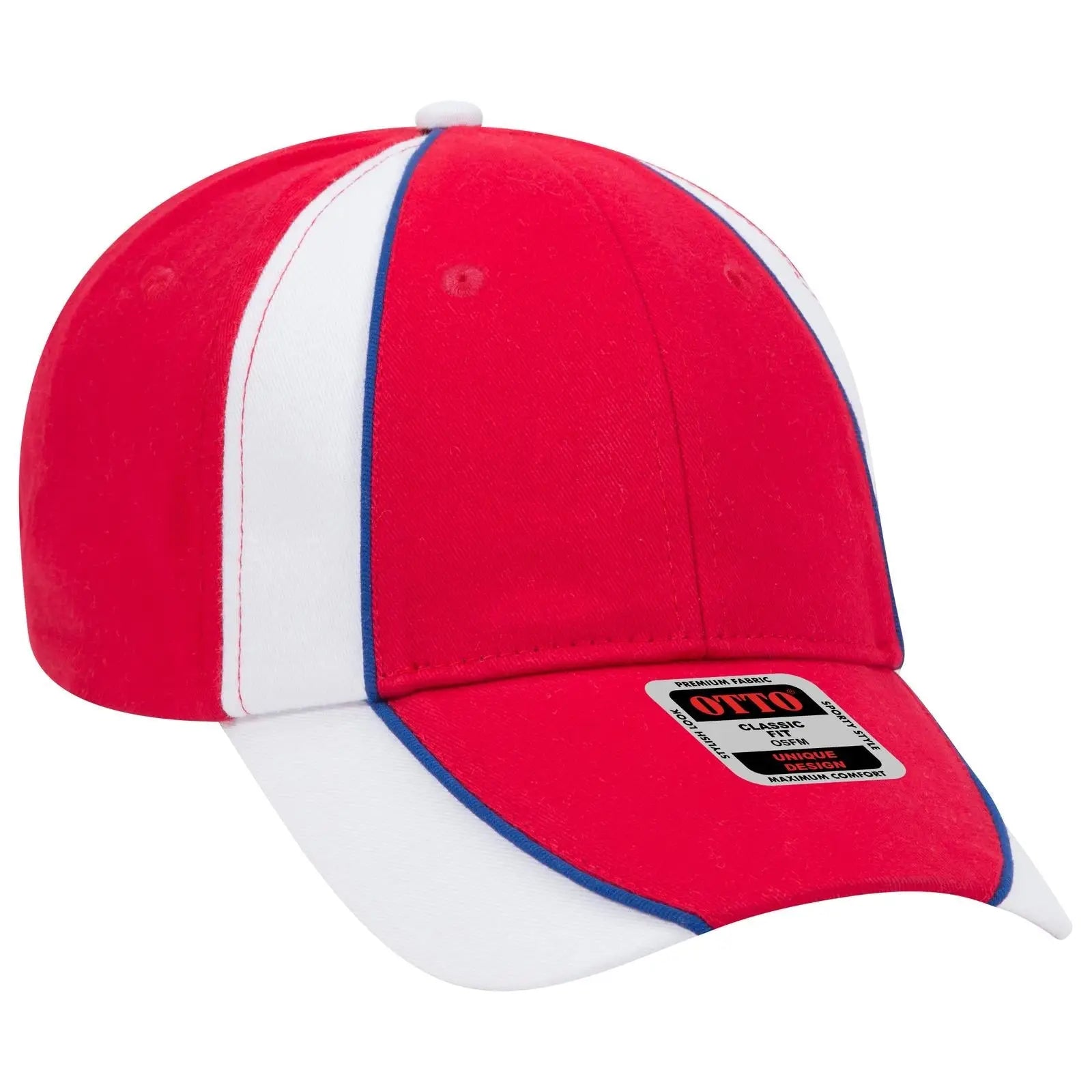 OTTO 19-701 6 Panel Low Profile Baseball Cap - Red/Wht/Ryl - Red/Wht/Ryl / 6 1/2’’ - 7 5/8’’