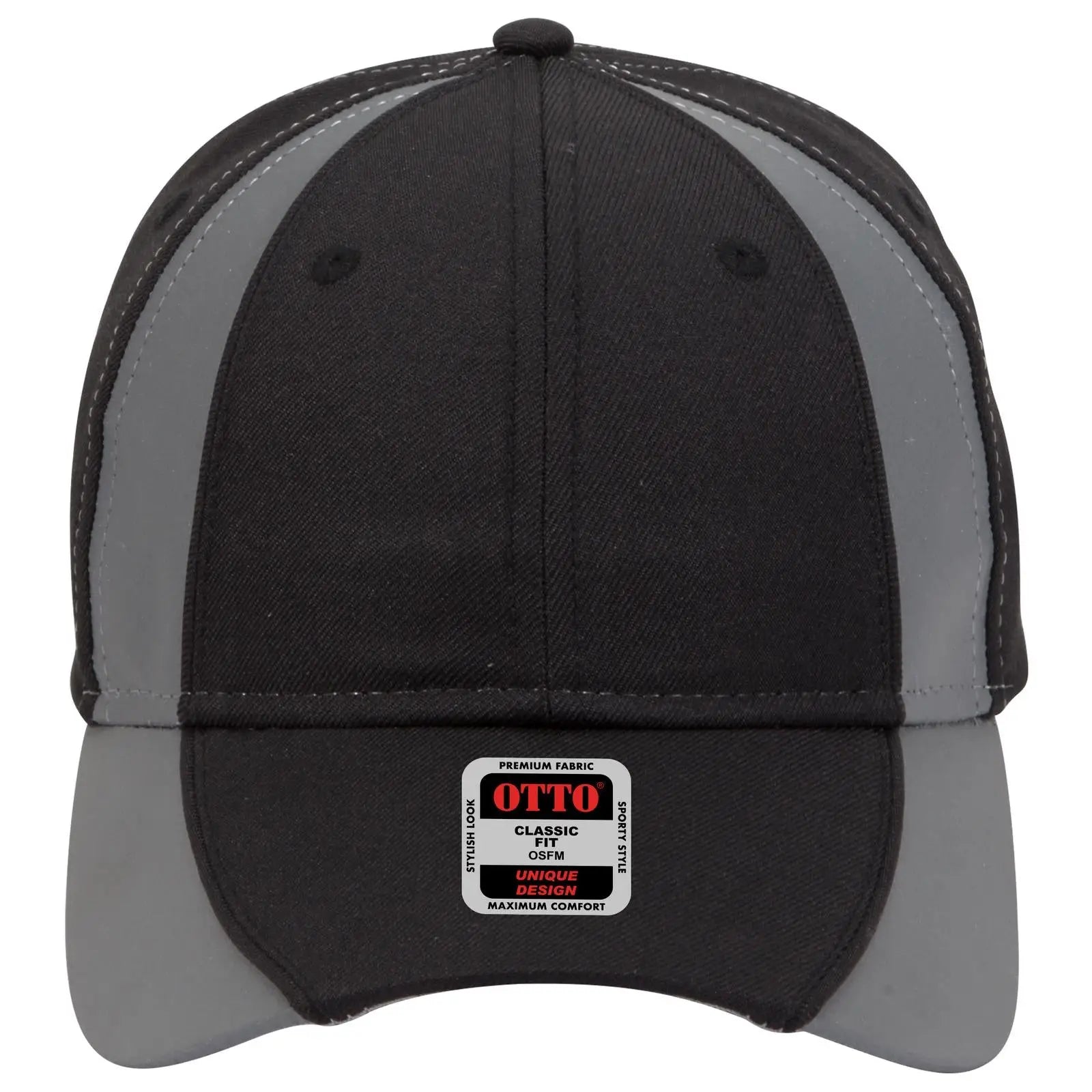OTTO 19-701 Neon 6 Panel Low Profile Baseball Cap - Blk/Ref.Gry - Blk/Ref.Gry / 6 1/2’’ - 7 5/8’’