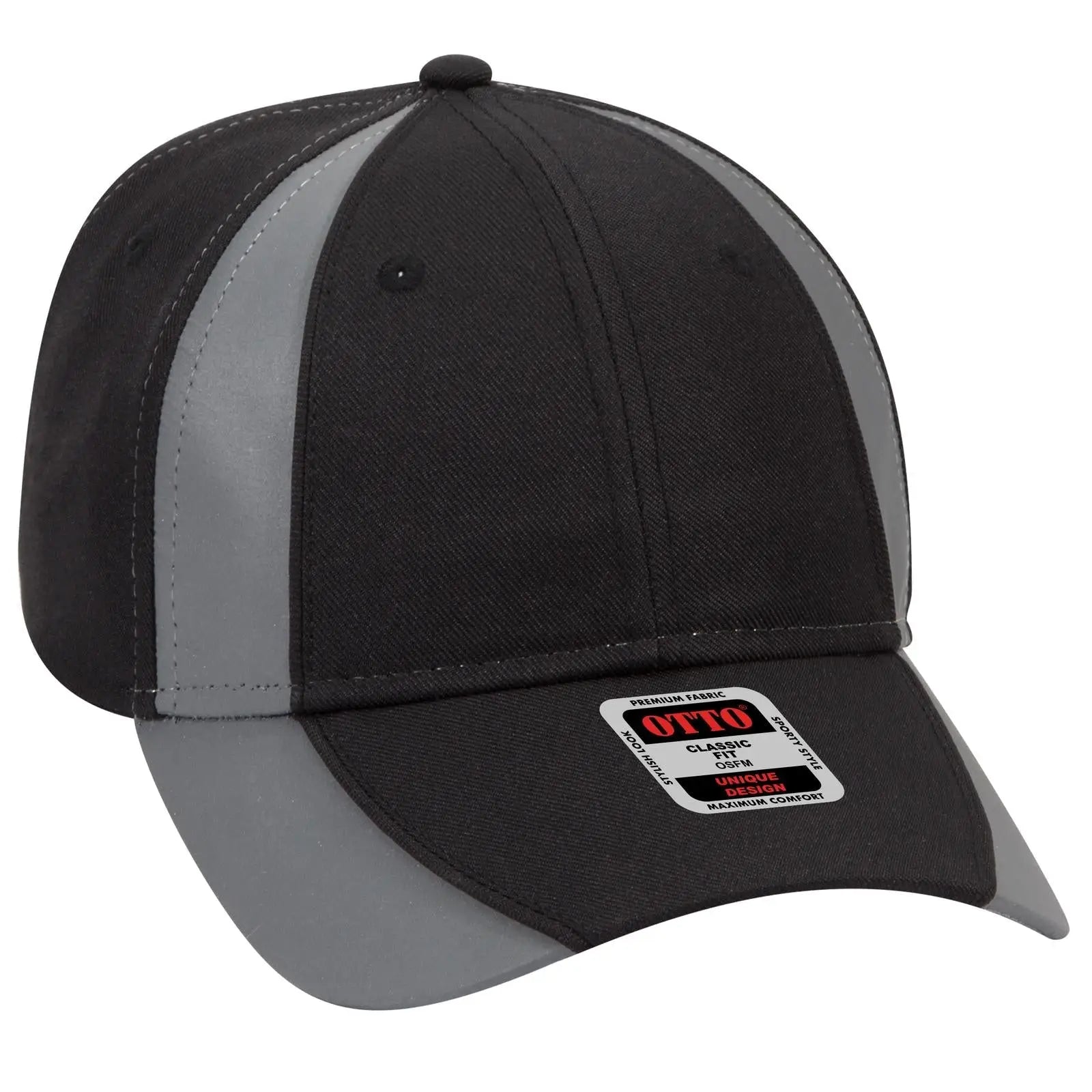 OTTO 19-701 Neon 6 Panel Low Profile Baseball Cap - Blk/Ref.Gry - Blk/Ref.Gry / 6 1/2’’ - 7 5/8’’