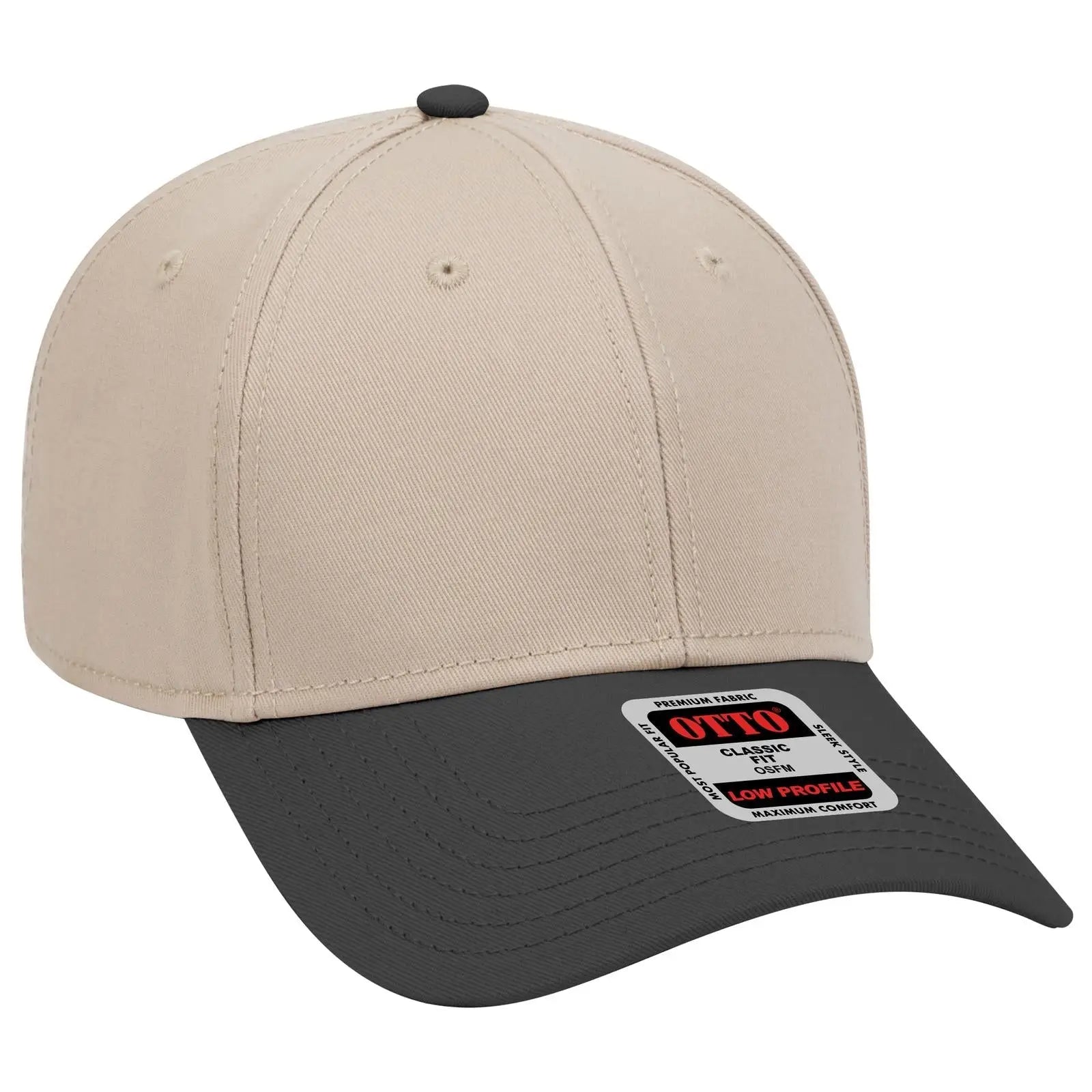 OTTO 19-768 6 Panel Low Profile Baseball Cap - Blk/Kha/Kha - Blk/Kha/Kha / 6 1/2’’ - 7 5/8’’