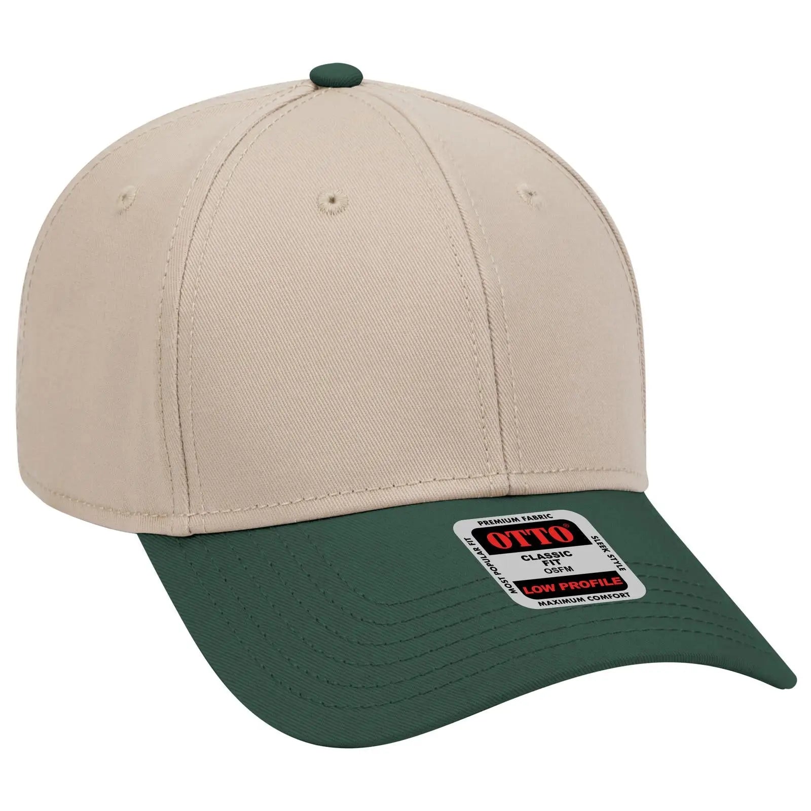 OTTO 19-768 6 Panel Low Profile Baseball Cap - Dk.Grn/Kha/Kha - Dk.Grn/Kha/Kha / 6 1/2’’ - 7 5/8’’