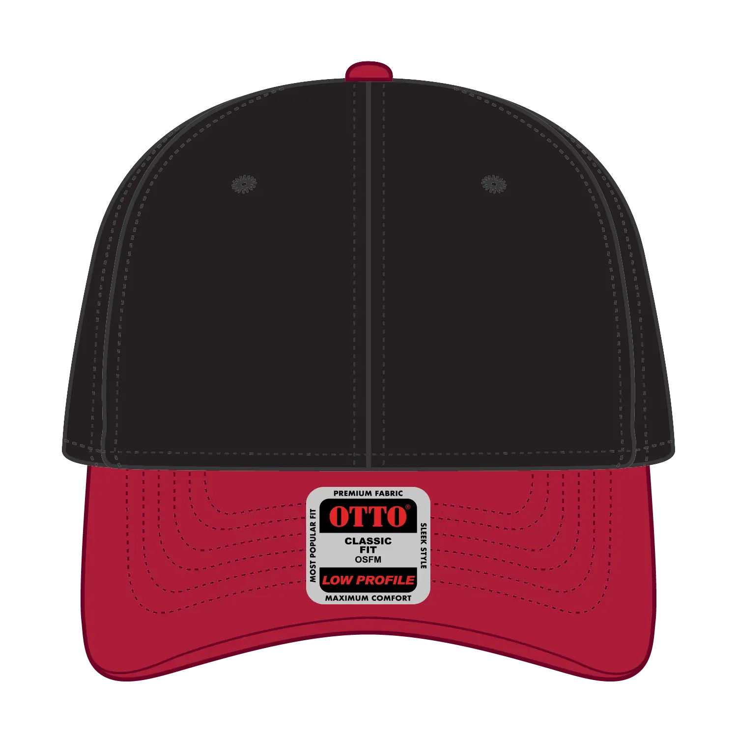 OTTO 19-768 6 Panel Low Profile Baseball Cap - Red/Blk/Blk - Red/Blk/Blk / 6 1/2’’ - 7 5/8’’