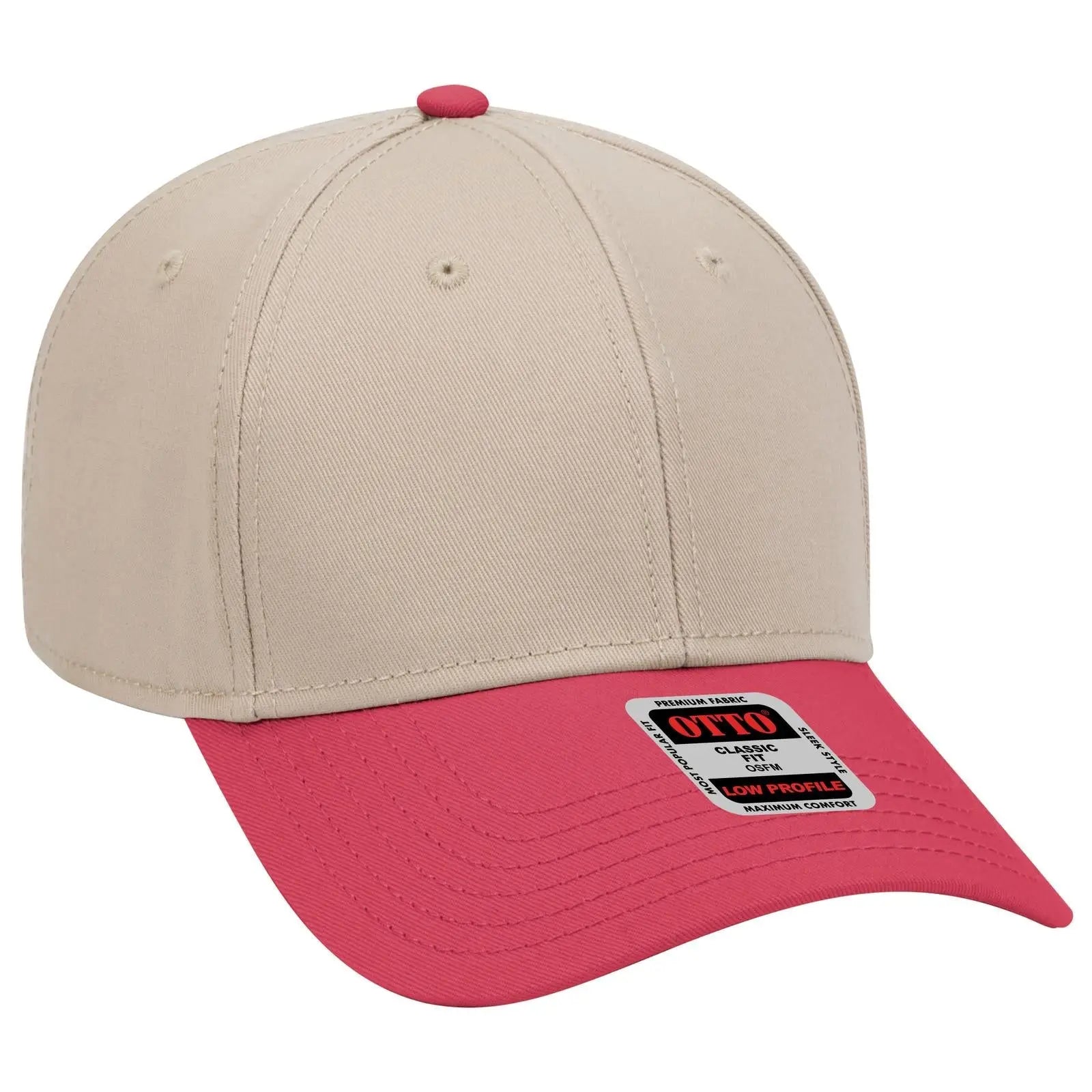 OTTO 19-768 6 Panel Low Profile Baseball Cap - Red/Kha/Kha - Red/Kha/Kha / 6 1/2’’ - 7 5/8’’