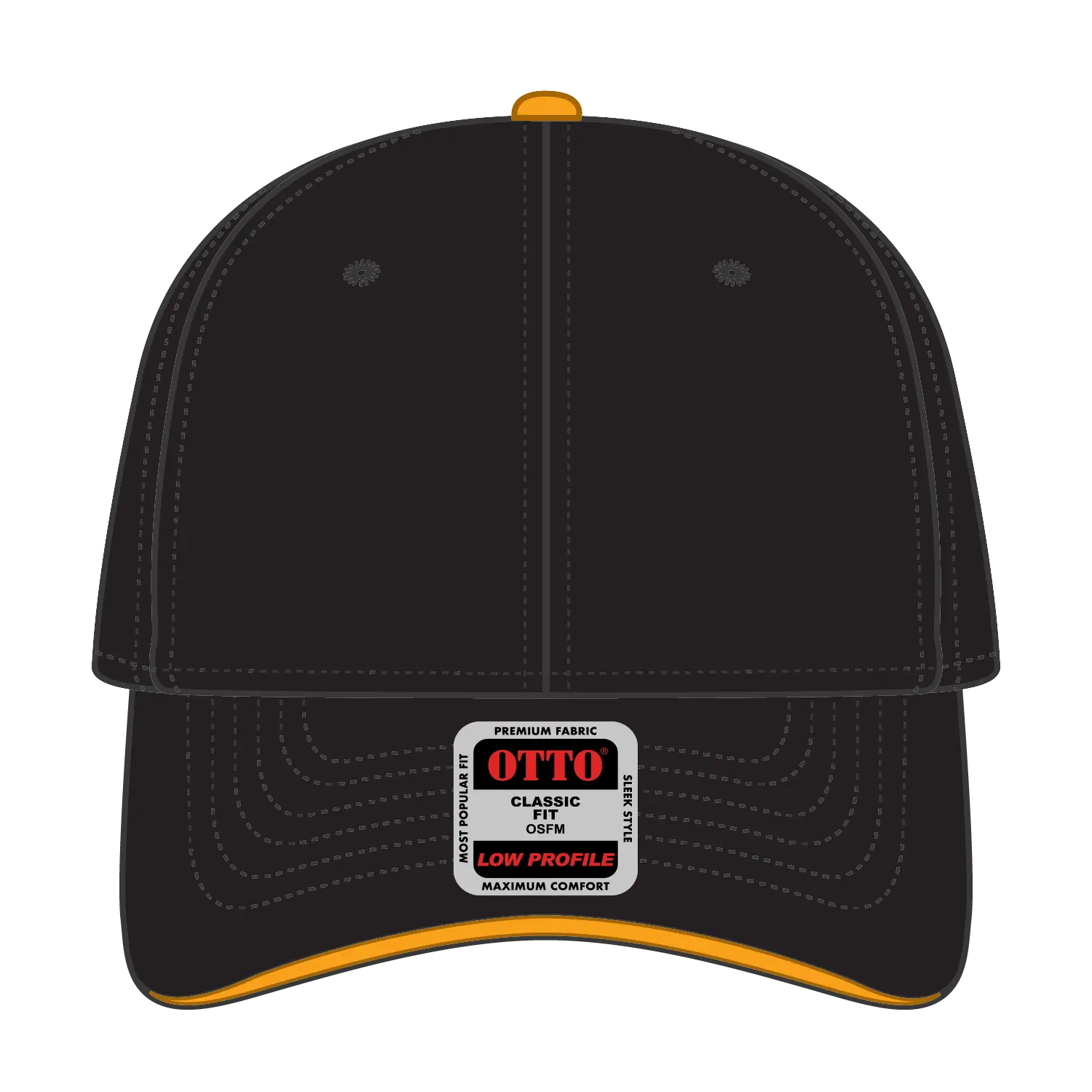 OTTO 23-255 6 Panel Low Profile Baseball Cap - Blk/Blk/Gld - Blk/Blk/Gld / 6 1/2’’ - 7 5/8’’