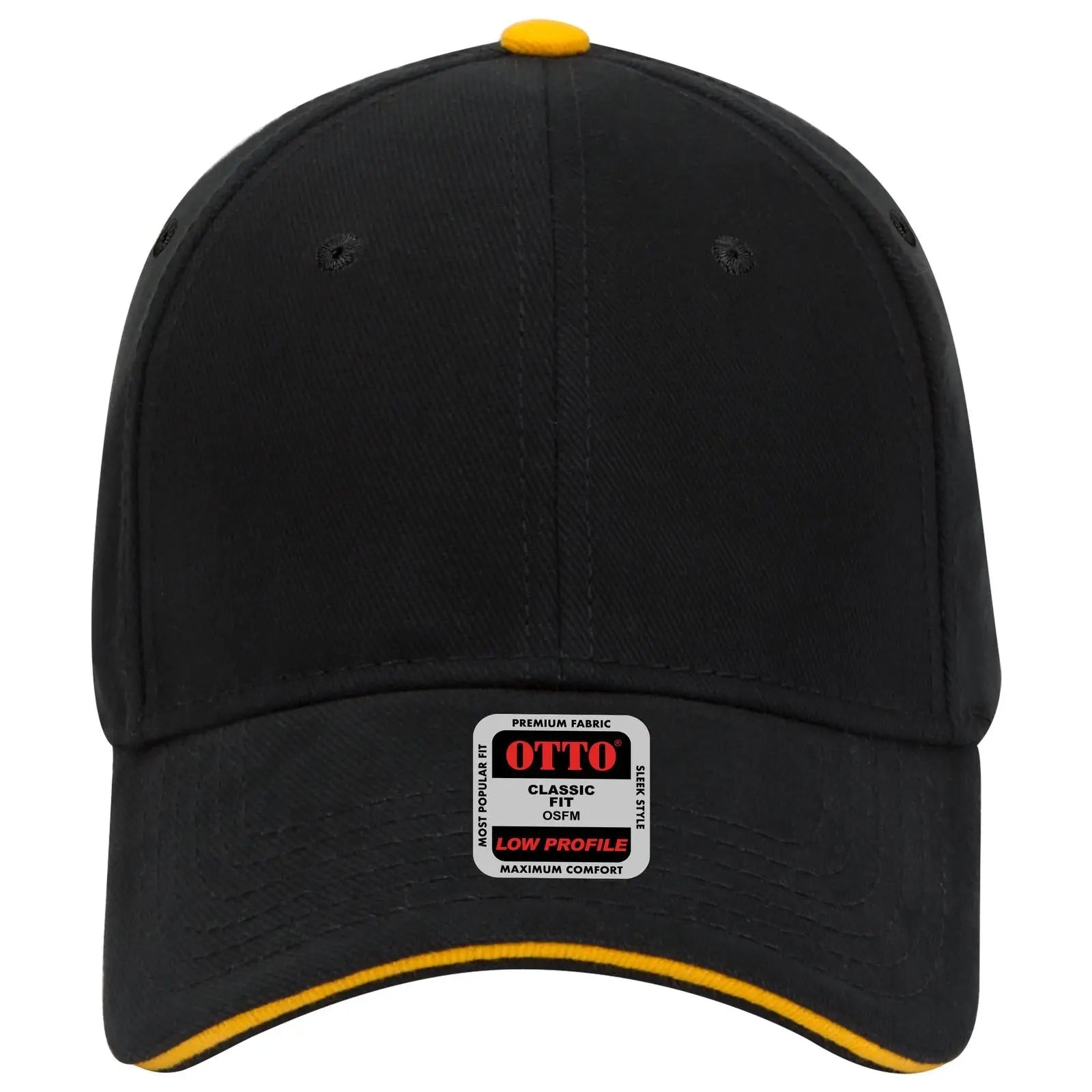 OTTO 23-255 6 Panel Low Profile Baseball Cap - Blk/Blk/Gld - Blk/Blk/Gld / 6 1/2’’ - 7 5/8’’