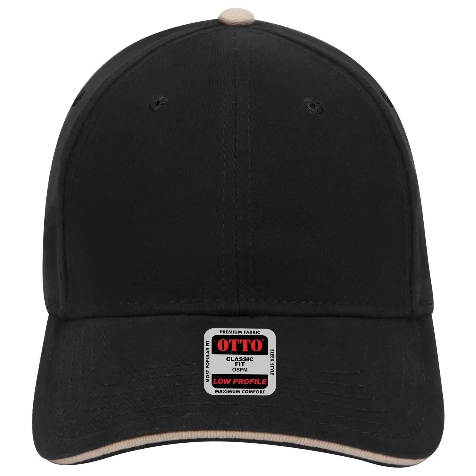 OTTO 23-255 6 Panel Low Profile Baseball Cap - Blk/Blk/Kha - Blk/Blk/Kha / 6 1/2’’ - 7 5/8’’