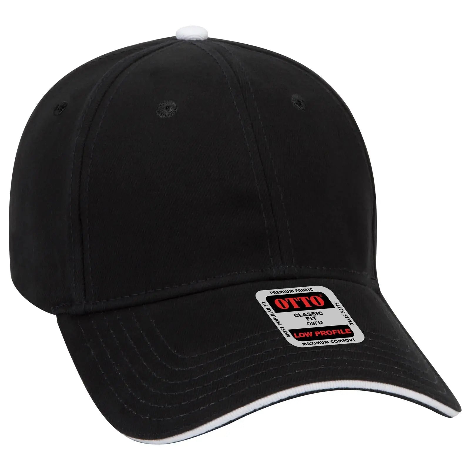 OTTO 23-255 6 Panel Low Profile Baseball Cap - Blk/Blk/Wht - Blk/Blk/Wht / 6 1/2’’ - 7 5/8’’