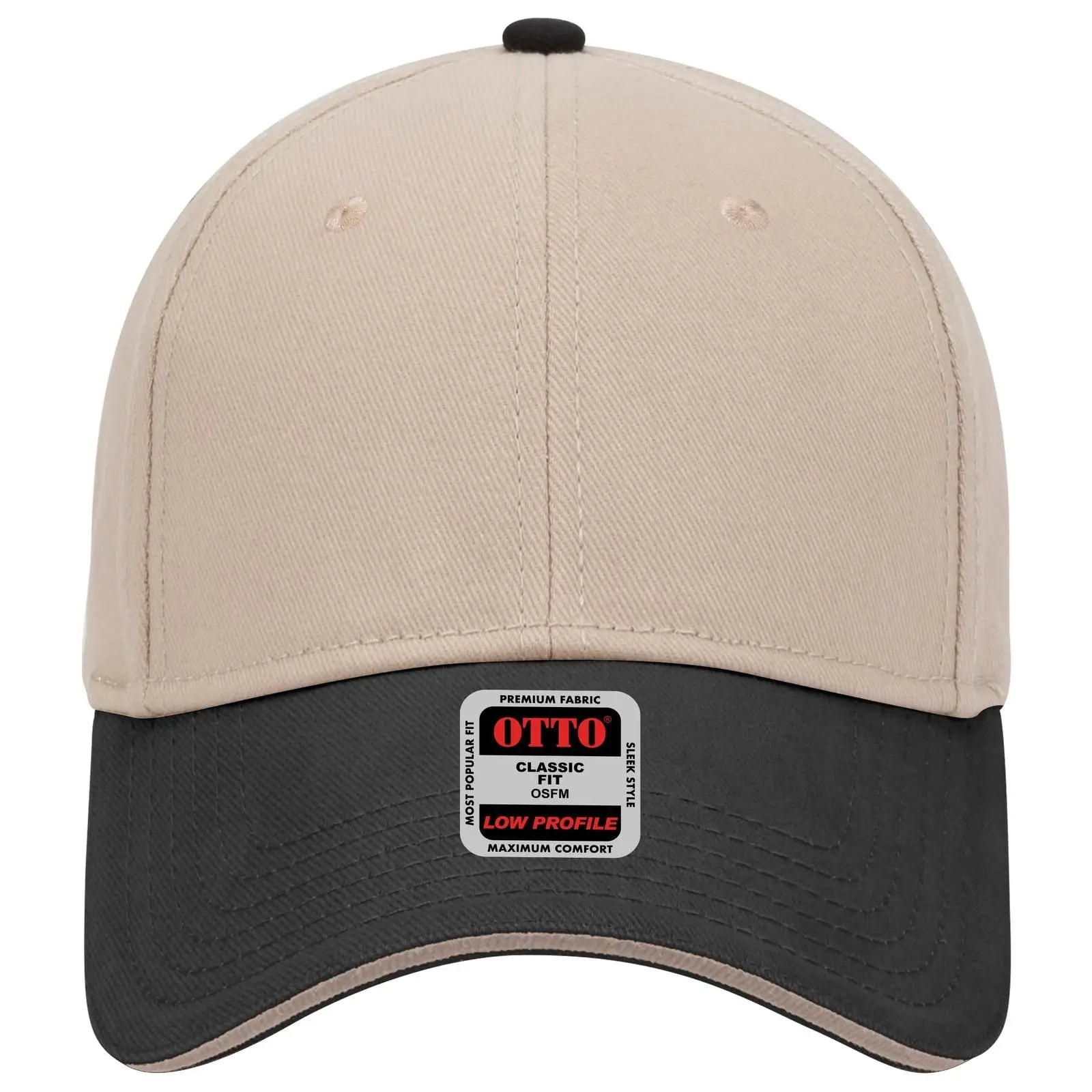 OTTO 23-255 6 Panel Low Profile Baseball Cap - Blk/Kha/Kha - Blk/Kha/Kha / 6 1/2’’ - 7 5/8’’