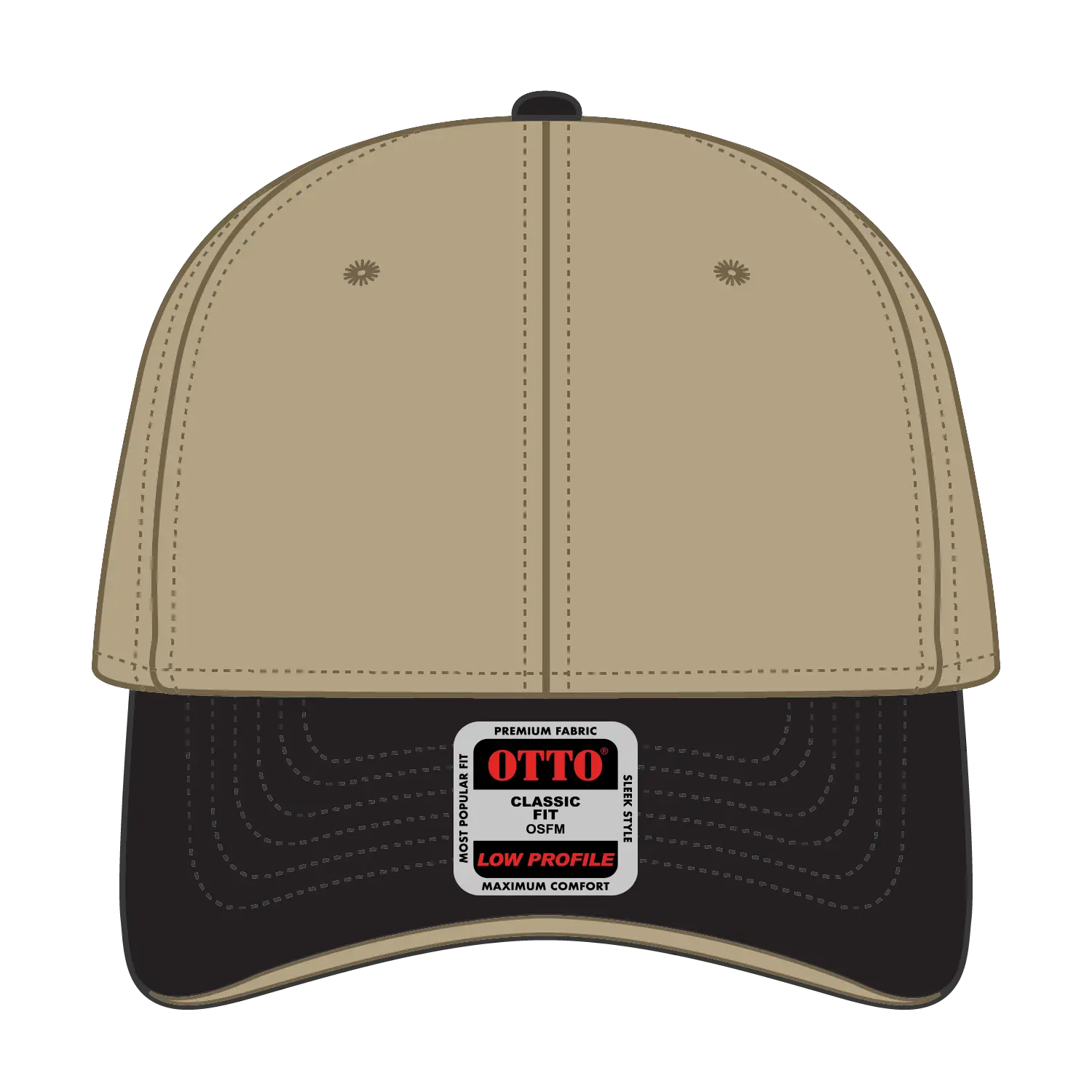 OTTO 23-255 6 Panel Low Profile Baseball Cap - Blk/Kha/Kha - Blk/Kha/Kha / 6 1/2’’ - 7 5/8’’