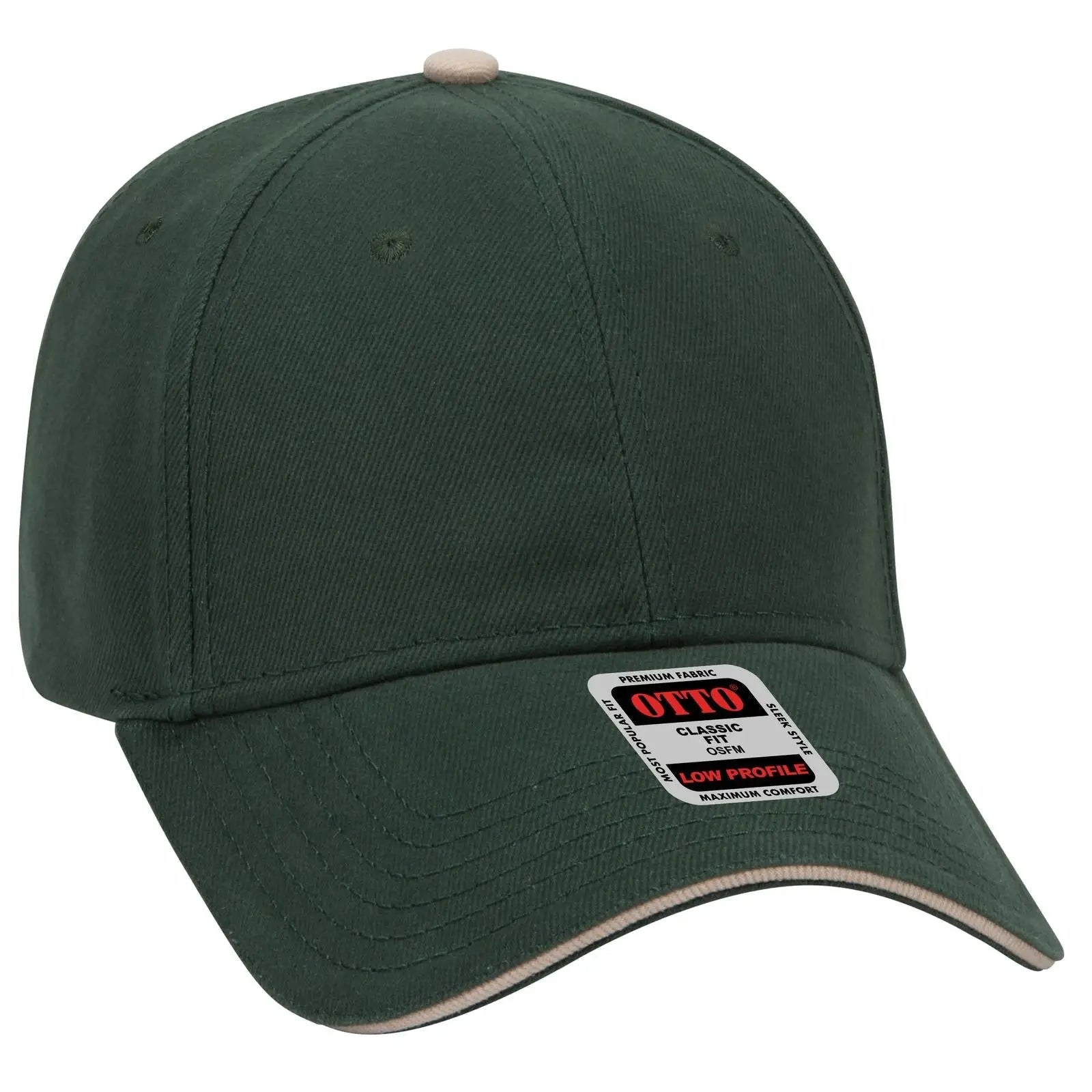 OTTO 23-255 6 Panel Low Profile Baseball Cap - Dk.Grn/Dk.Grn/Kha - Dk.Grn/Dk.Grn/Kha / 6 1/2’’ - 7 5/8’’