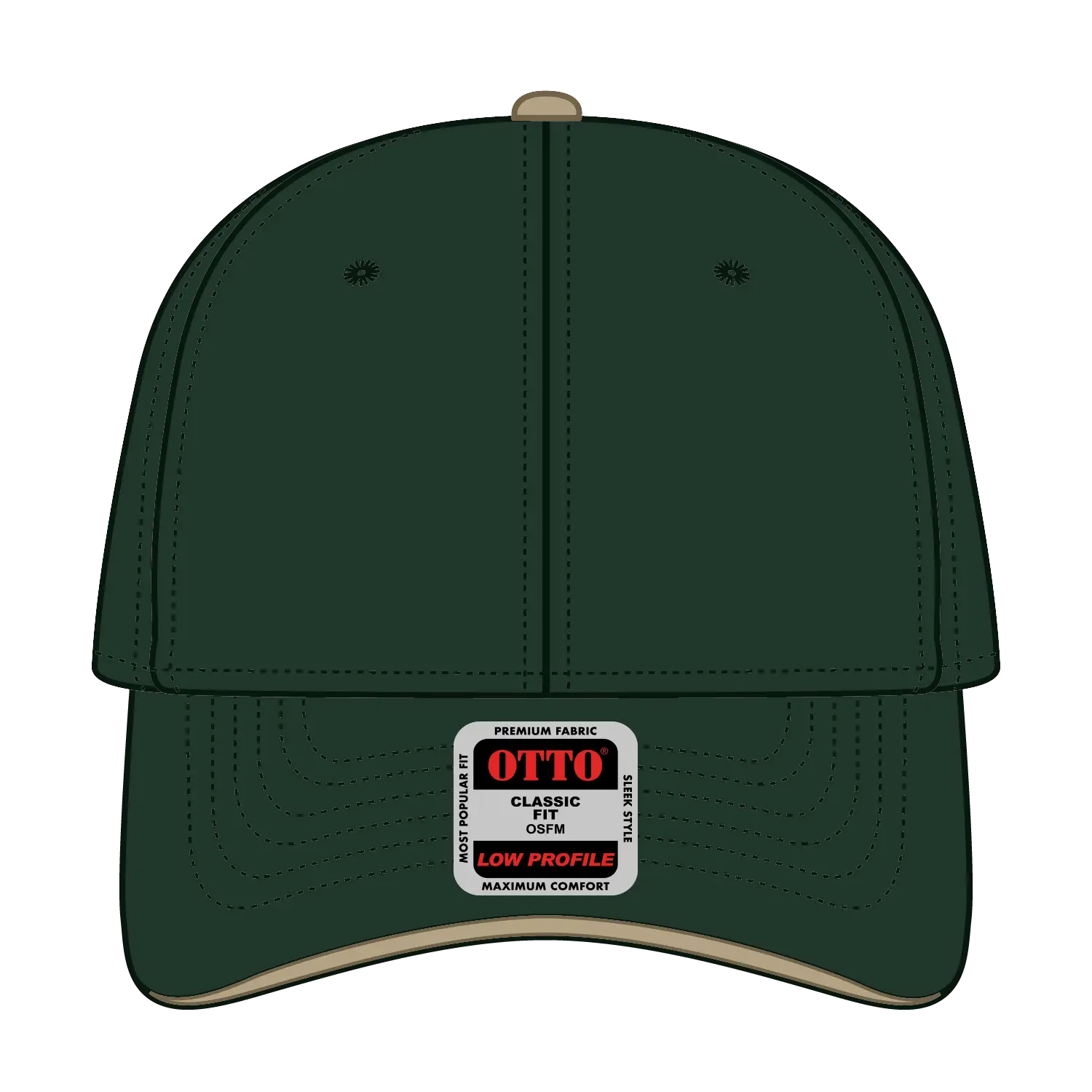 OTTO 23-255 6 Panel Low Profile Baseball Cap - Dk.Grn/Dk.Grn/Kha - Dk.Grn/Dk.Grn/Kha / 6 1/2’’ - 7 5/8’’