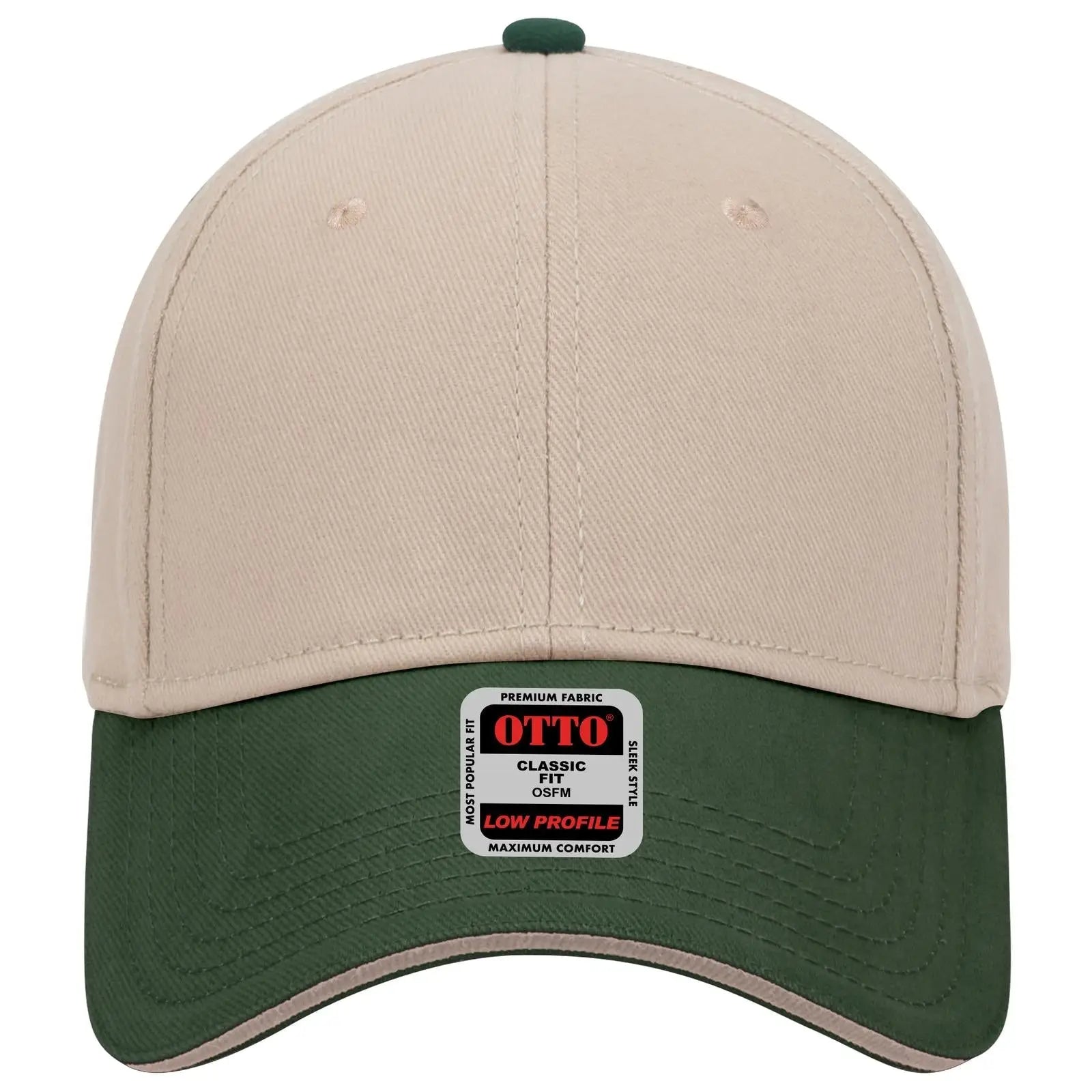 OTTO 23-255 6 Panel Low Profile Baseball Cap - Dk.Grn/Kha/Kha - Dk.Grn/Kha/Kha / 6 1/2’’ - 7 5/8’’