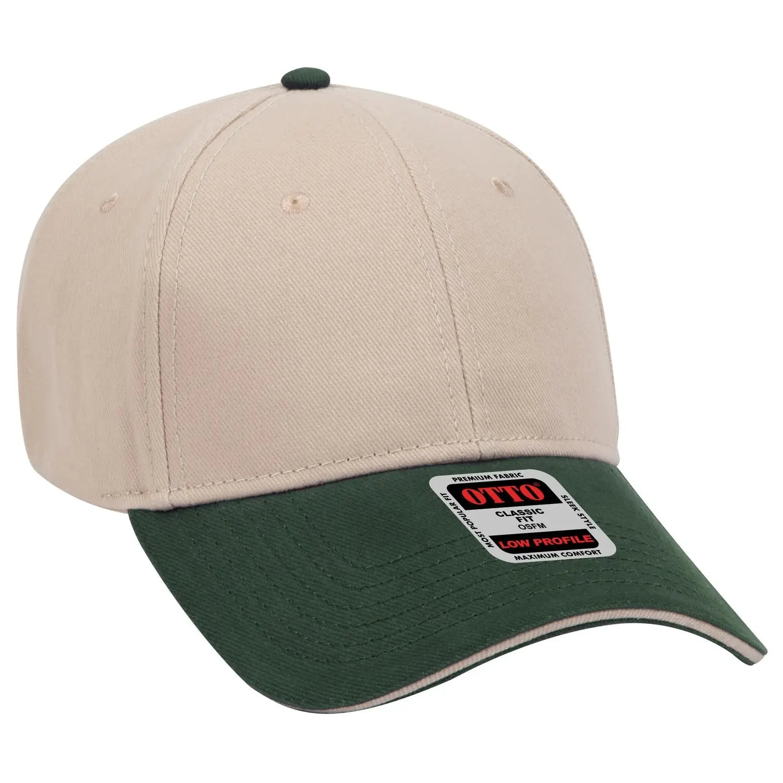 OTTO 23-255 6 Panel Low Profile Baseball Cap - Dk.Grn/Kha/Kha - Dk.Grn/Kha/Kha / 6 1/2’’ - 7 5/8’’