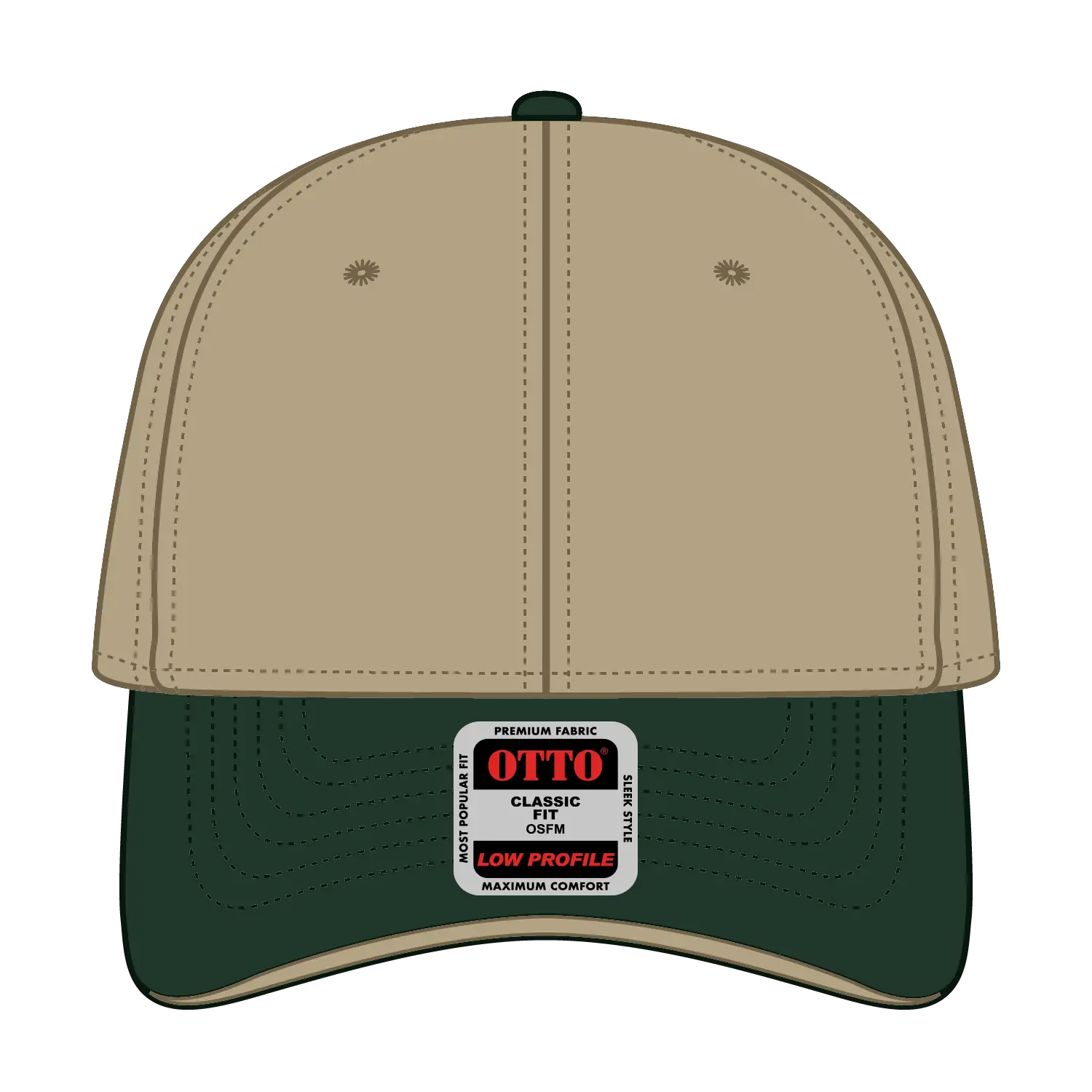 OTTO 23-255 6 Panel Low Profile Baseball Cap - Dk.Grn/Kha/Kha - Dk.Grn/Kha/Kha / 6 1/2’’ - 7 5/8’’