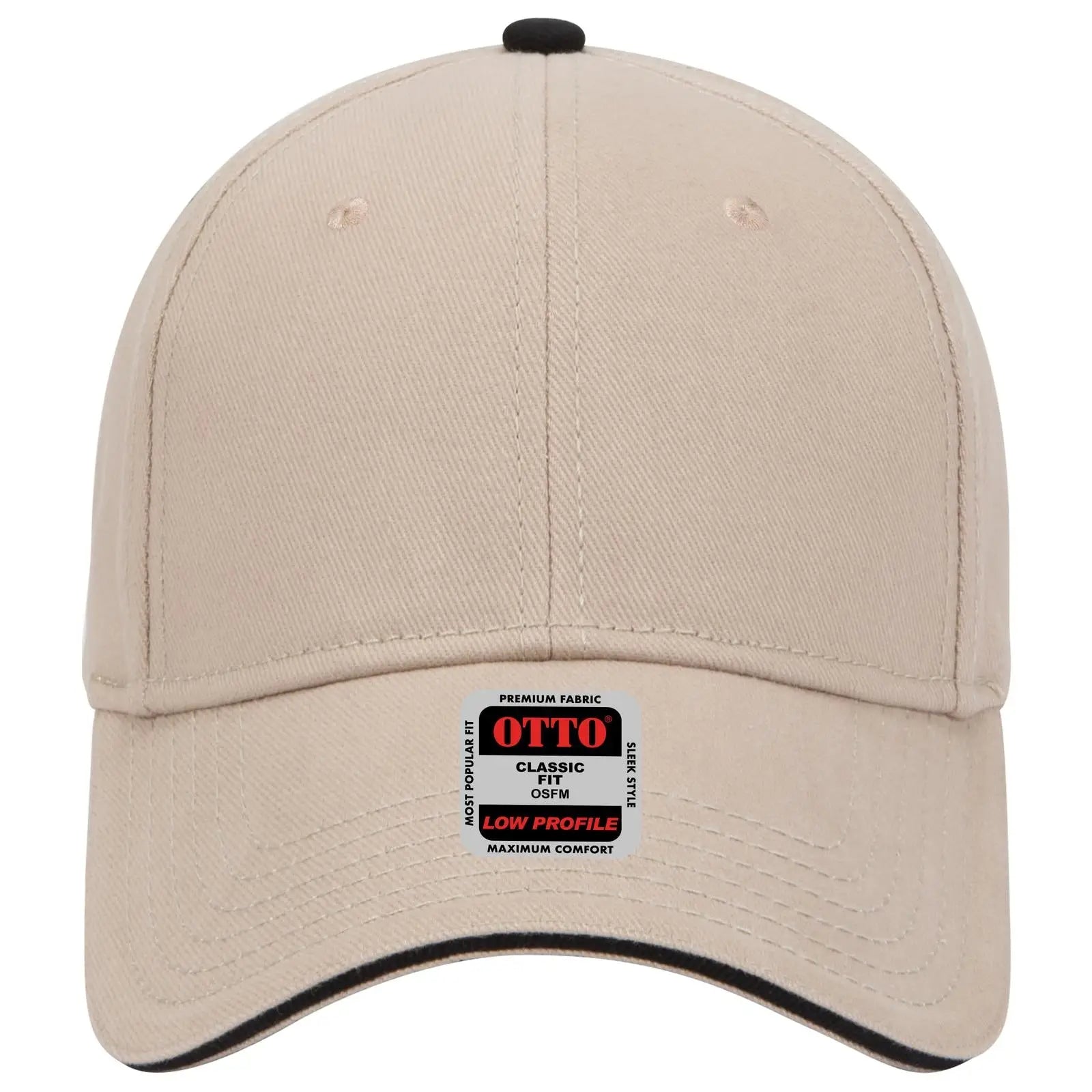 OTTO 23-255 6 Panel Low Profile Baseball Cap - Kha/Kha/Blk - Kha/Kha/Blk / 6 1/2’’ - 7 5/8’’