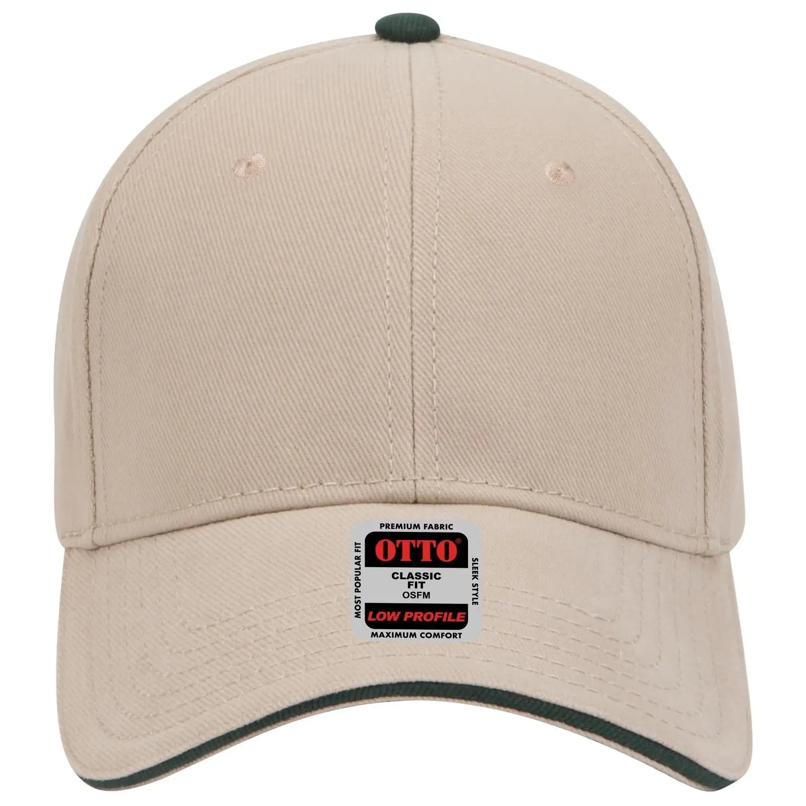 OTTO 23-255 6 Panel Low Profile Baseball Cap - Kha/Kha/Dk.Grn - Kha/Kha/Dk.Grn / 6 1/2’’ - 7 5/8’’