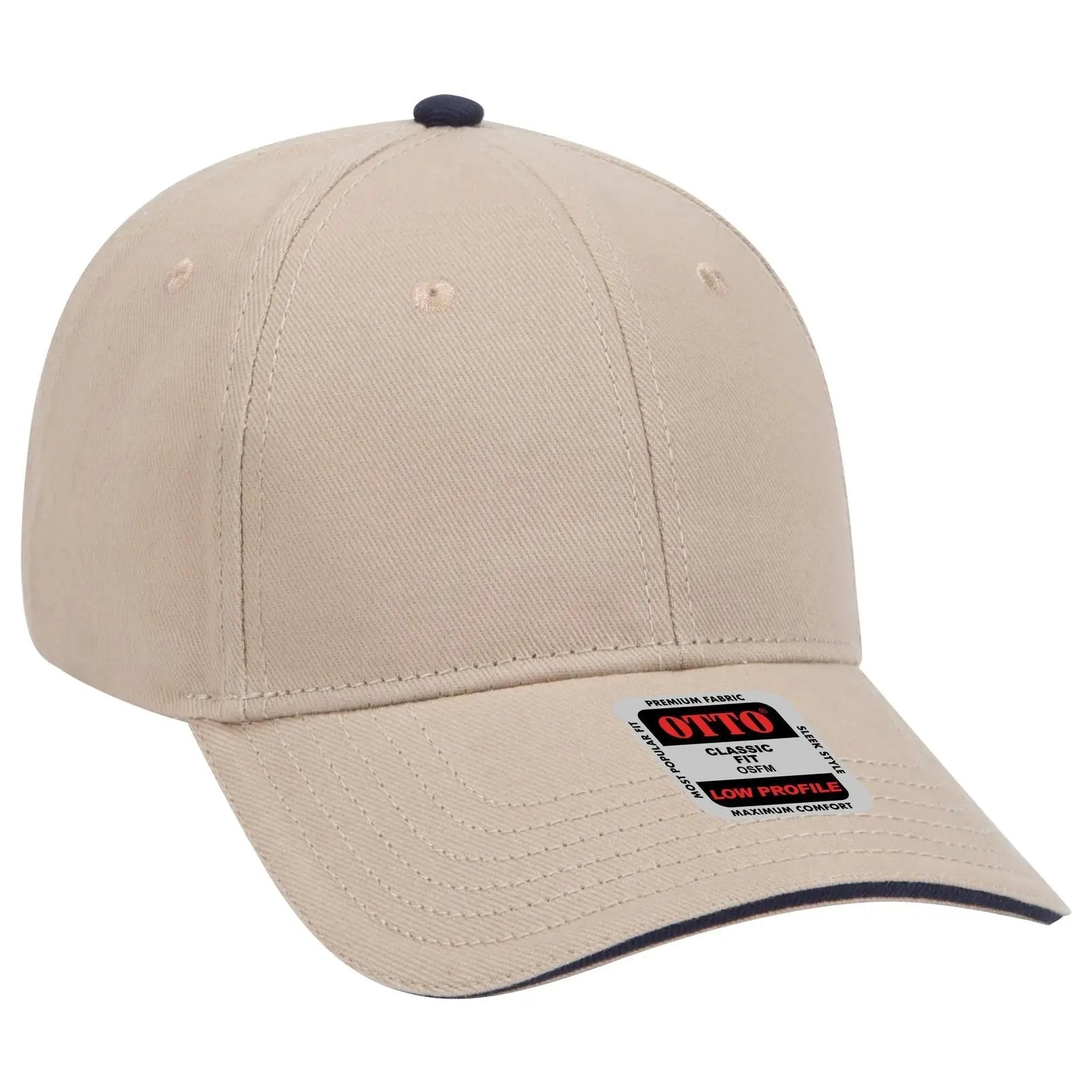 OTTO 23-255 6 Panel Low Profile Baseball Cap - Kha/Kha/Nvy - Kha/Kha/Nvy / 6 1/2’’ - 7 5/8’’