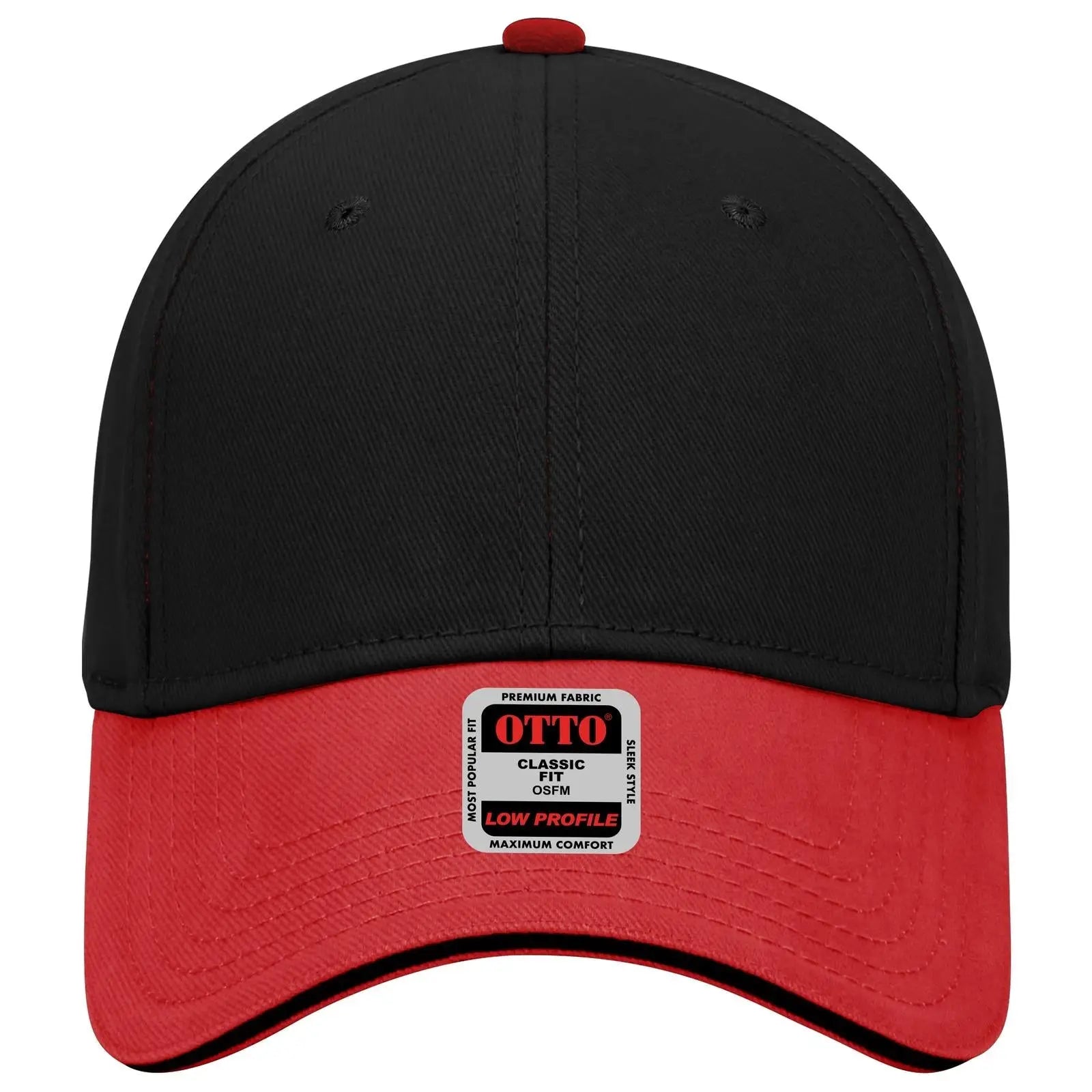OTTO 23-255 6 Panel Low Profile Baseball Cap - Red/Blk/Blk - Red/Blk/Blk / 6 1/2’’ - 7 5/8’’