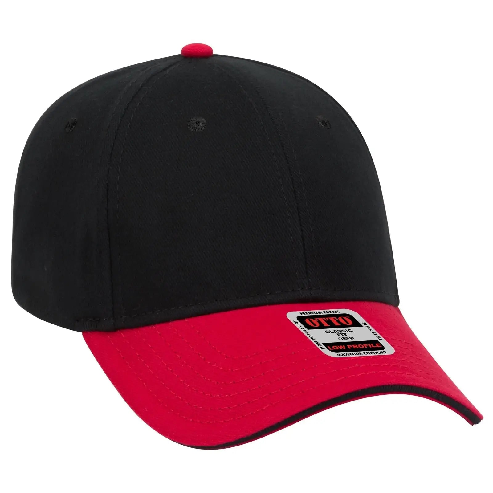 OTTO 23-255 6 Panel Low Profile Baseball Cap - Red/Blk/Blk - Red/Blk/Blk / 6 1/2’’ - 7 5/8’’