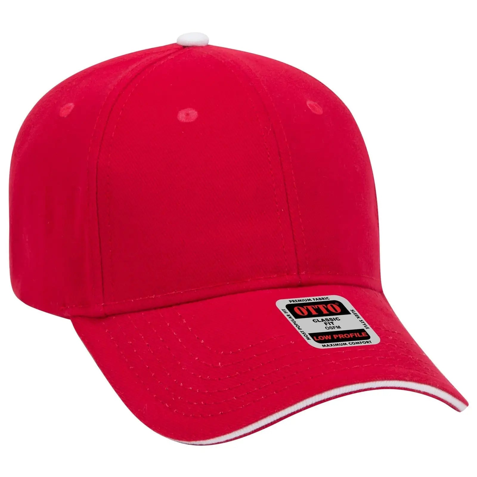 OTTO 23-255 6 Panel Low Profile Baseball Cap - Red/Red/Wht - Red/Red/Wht / 6 1/2’’ - 7 5/8’’