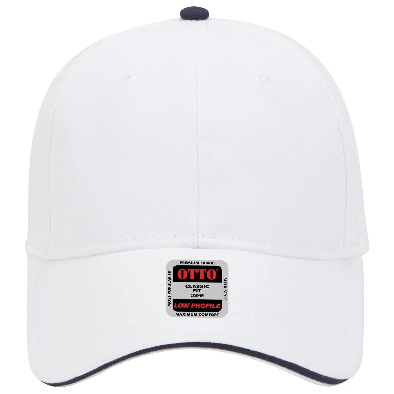 OTTO 23-255 6 Panel Low Profile Baseball Cap - Wht/Wht/Nvy - Wht/Wht/Nvy / 6 1/2’’ - 7 5/8’’