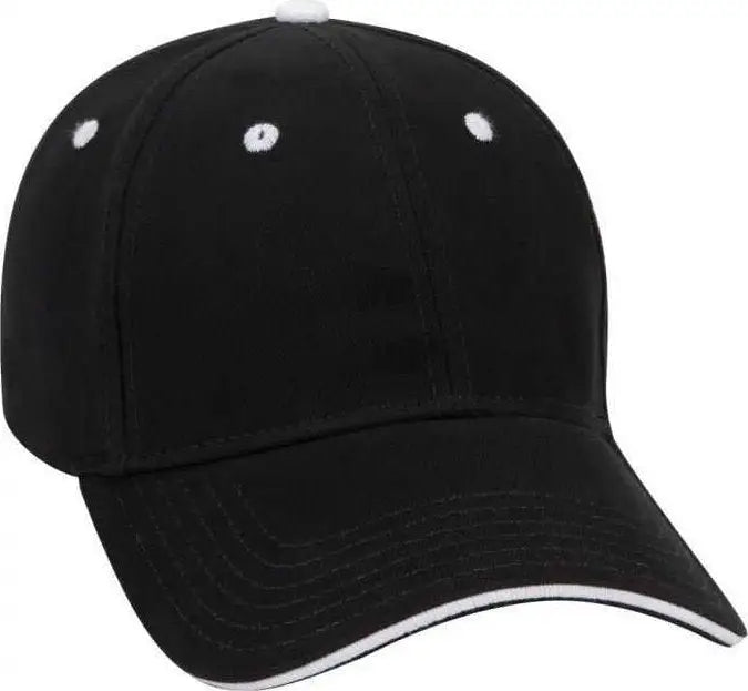OTTO 23-255 Brushed Bull Denim Sandwich Visor Low Profile Pro Style Cap with Loop Closure - Black Black White - Black