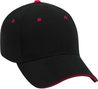 OTTO 23-255 Brushed Bull Denim Sandwich Visor Low Profile Pro Style Cap with Loop Closure - Black Black Red - Black Red