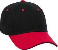 OTTO 23-255 Brushed Bull Denim Sandwich Visor Low Profile Pro Style Cap with Loop Closure - Red Black Black - Red Black