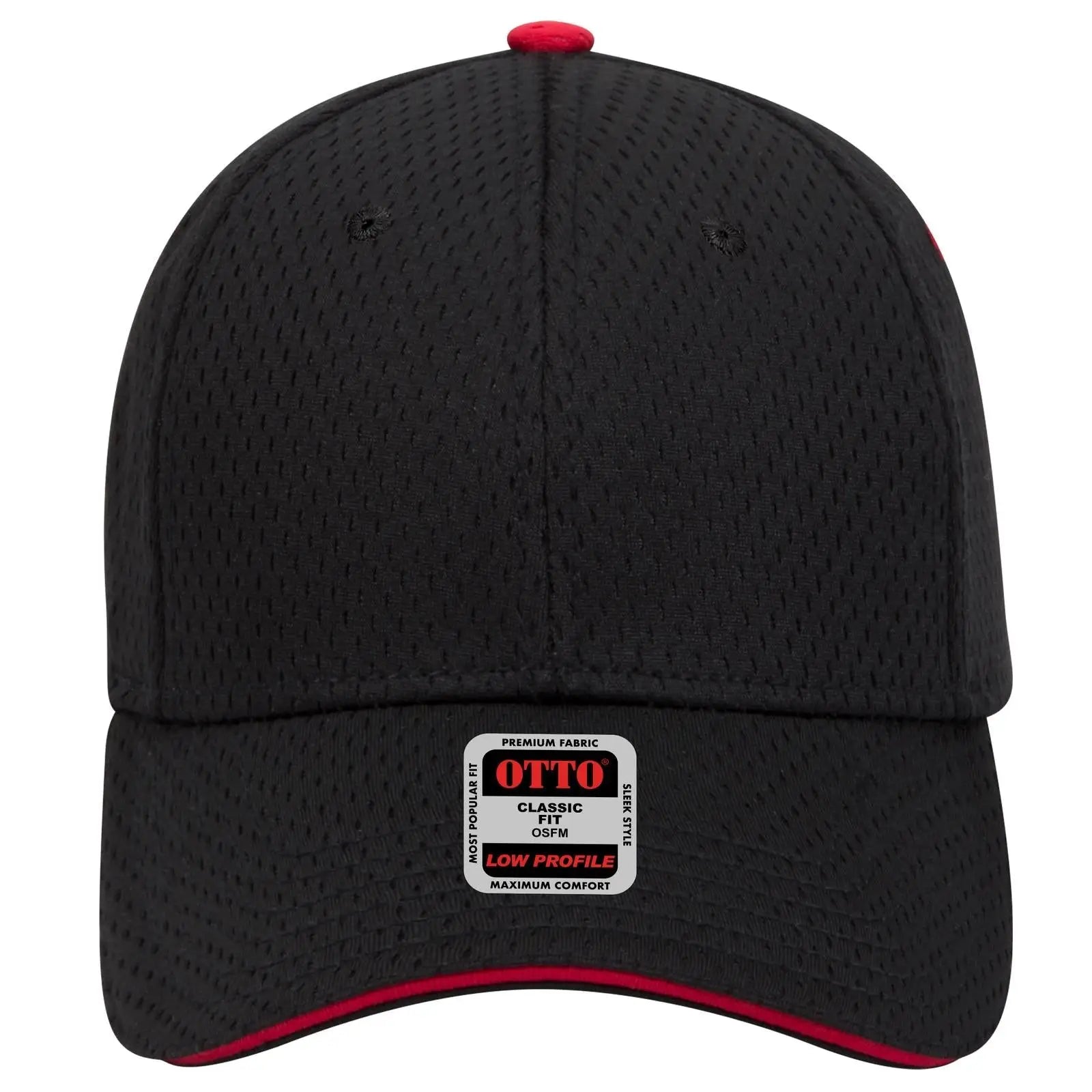 OTTO 23-368 6 Panel Low Profile Baseball Cap - Blk/Blk/Red - Blk/Blk/Red / 6 1/2’’ - 7 5/8’’