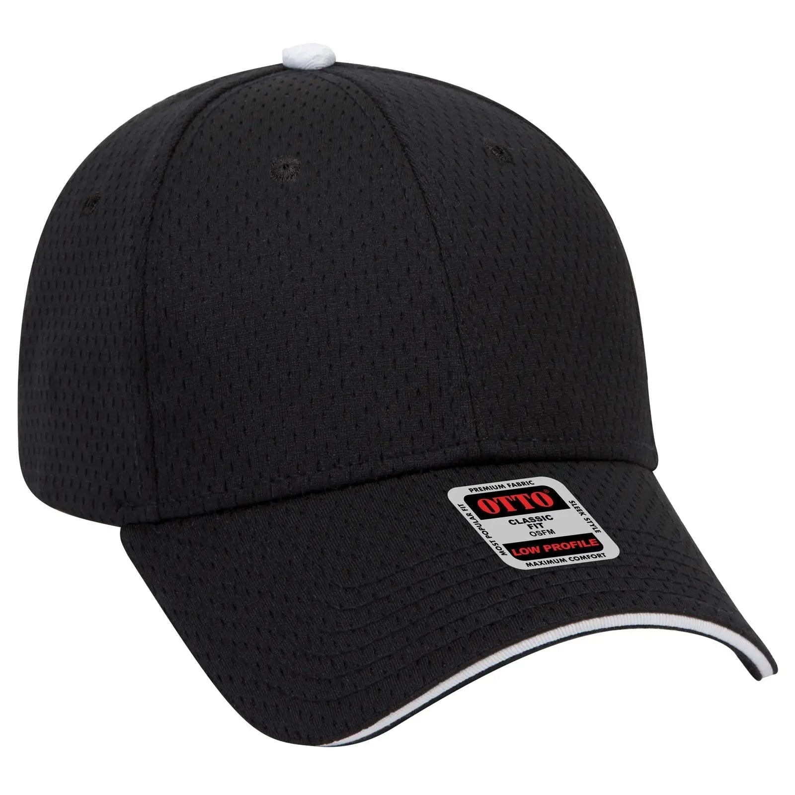 OTTO 23-368 6 Panel Low Profile Baseball Cap - Blk/Blk/Wht - Blk/Blk/Wht / 6 1/2’’ - 7 5/8’’
