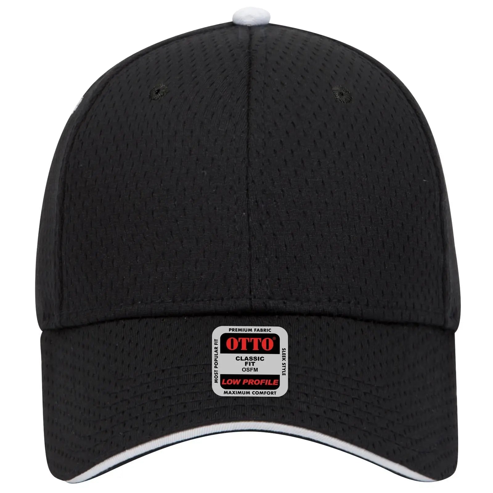 OTTO 23-368 6 Panel Low Profile Baseball Cap - Blk/Blk/Wht - Blk/Blk/Wht / 6 1/2’’ - 7 5/8’’